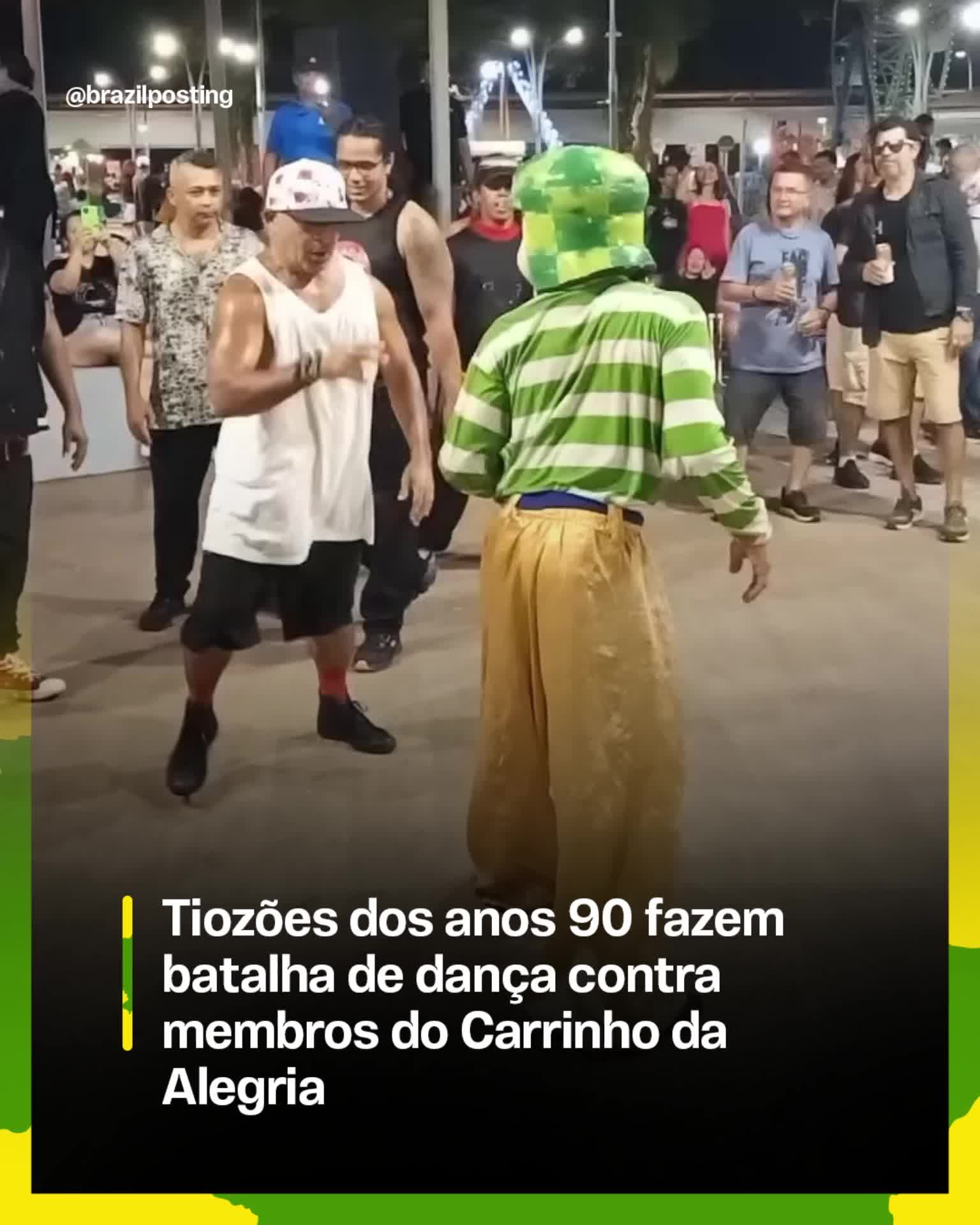 Tiozões duelam com personagens da Carreta da Alegria em batalha de dança, e a cena escancara o império dos trenzinhos no Brasil