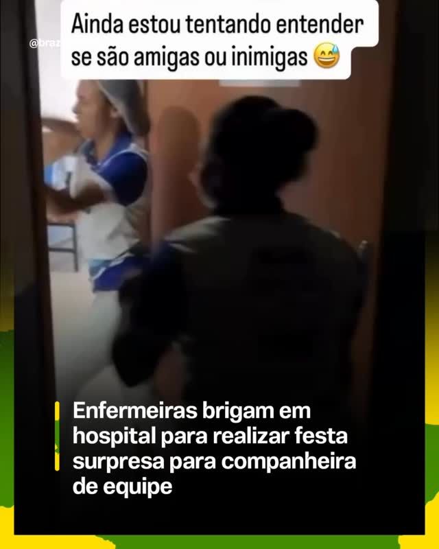 A trend da 'briga fake' chega ao hospital: encenação no corredor vira desculpa para festa surpresa de colega