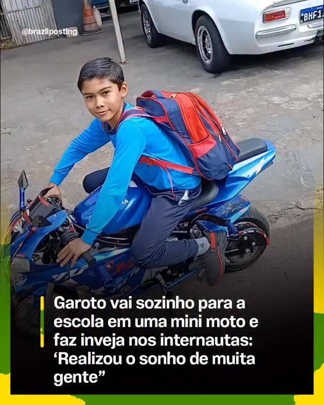 Garoto vai sozinho à escola de mini moto: o sonho de infância que virou realidade