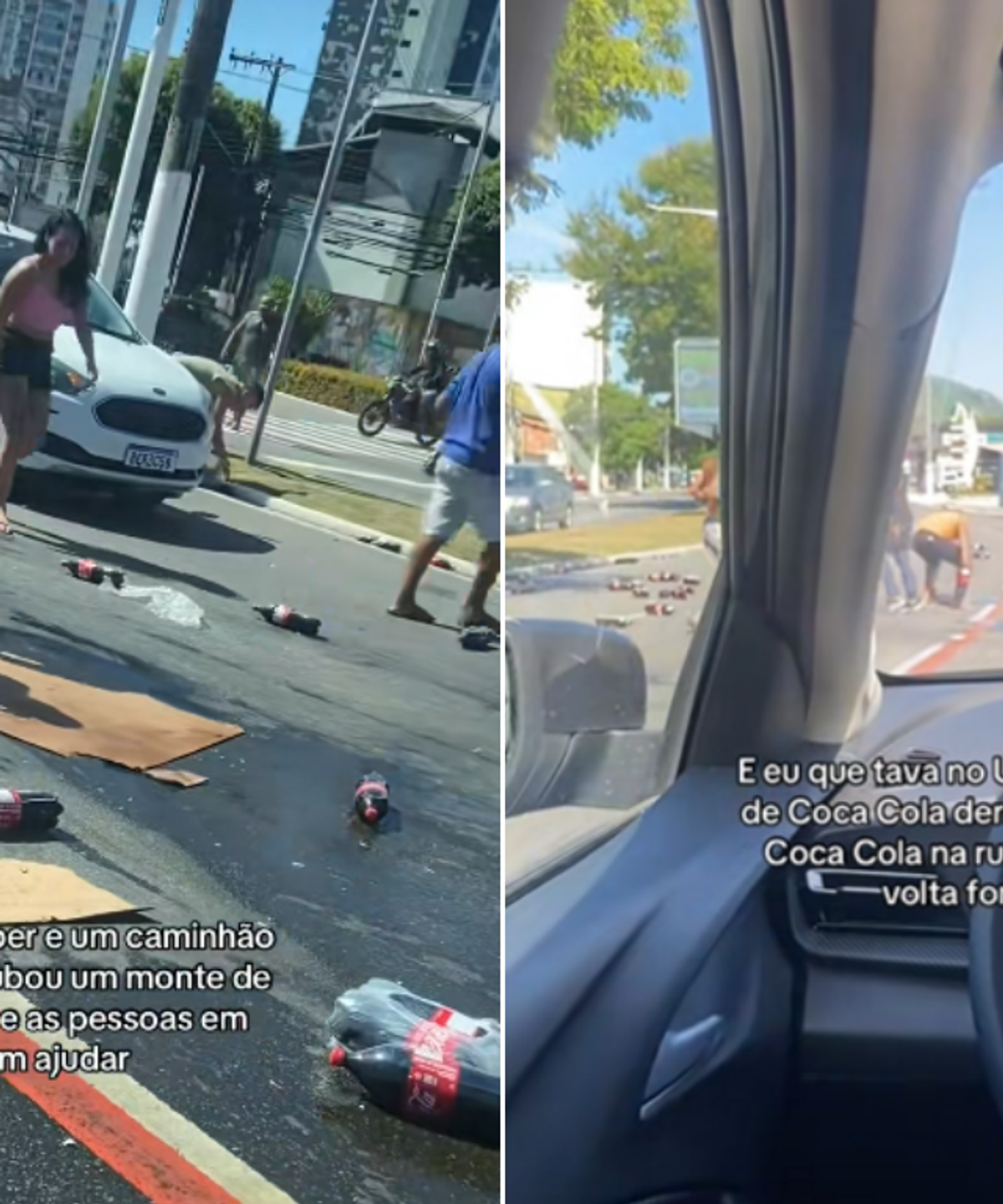 Refrigerantes caem de caminhonete em Vitória e cena de solidariedade viraliza