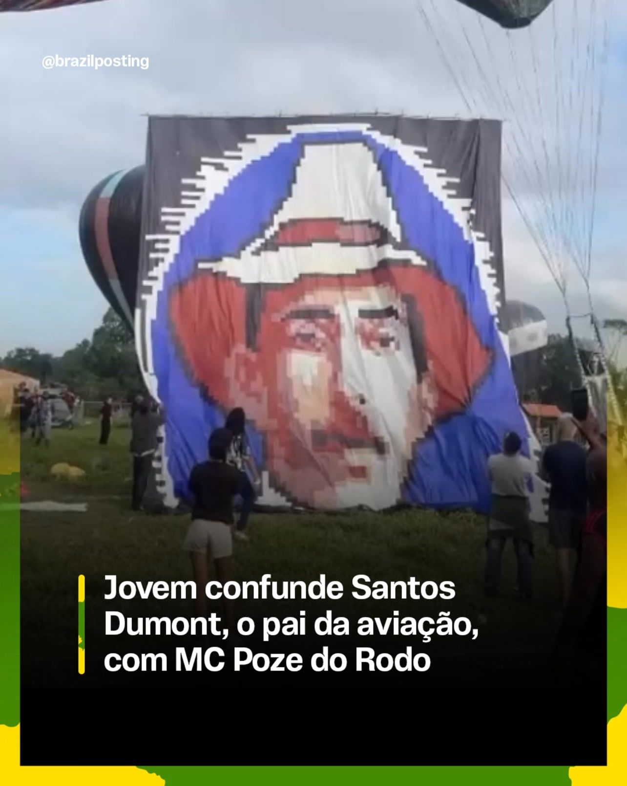 Balão com cara de Santos Dumont vira piada: por que a galera jura que é MC Poze do Rodo