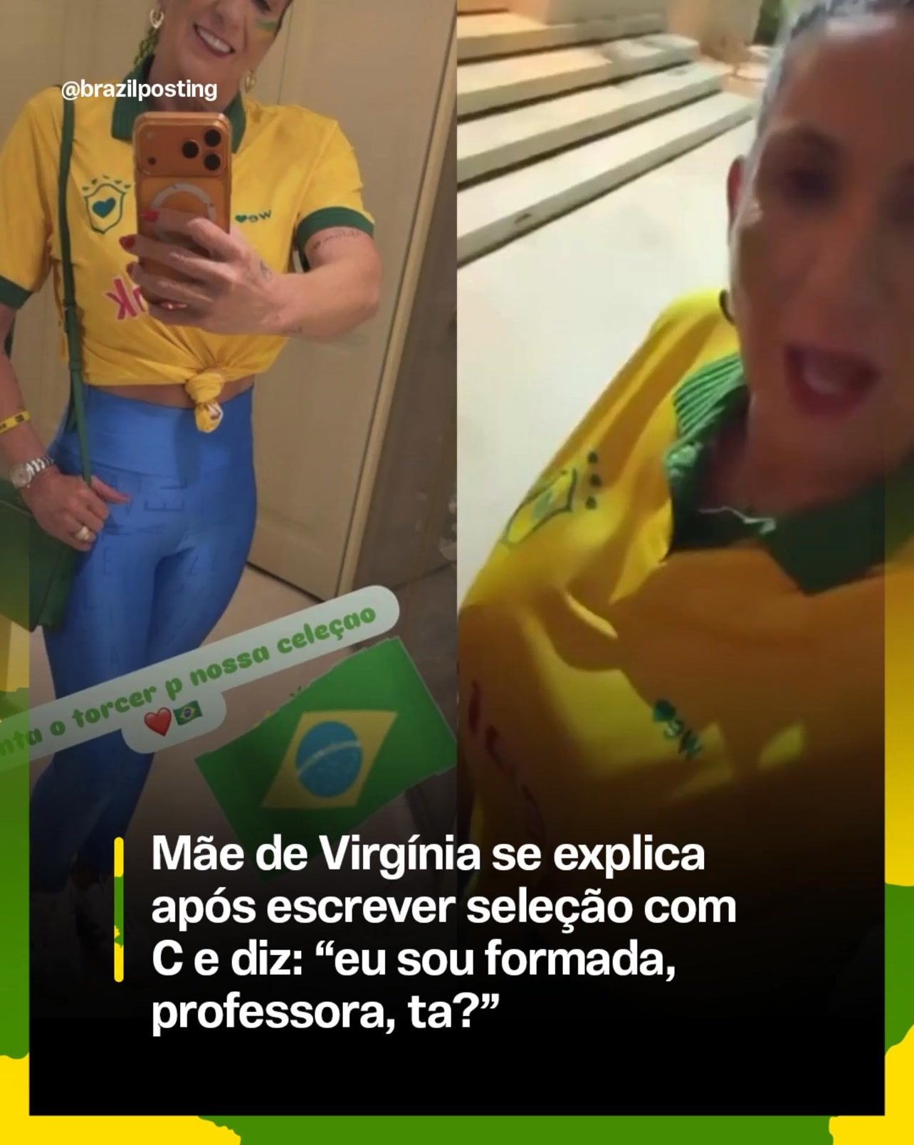Mãe de Virgínia escreve 'celeção' com C em story do jogo da Copa, vira meme e responde: 'sou formada professora, tá?'