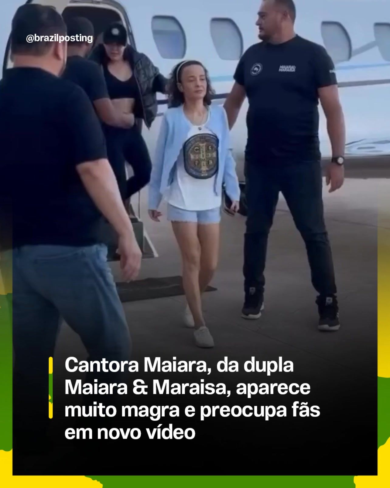 Vídeo de Maiara desembarcando em Querência viraliza e preocupa fãs; equipe da cantora diz que ela 'goza de plena saúde'