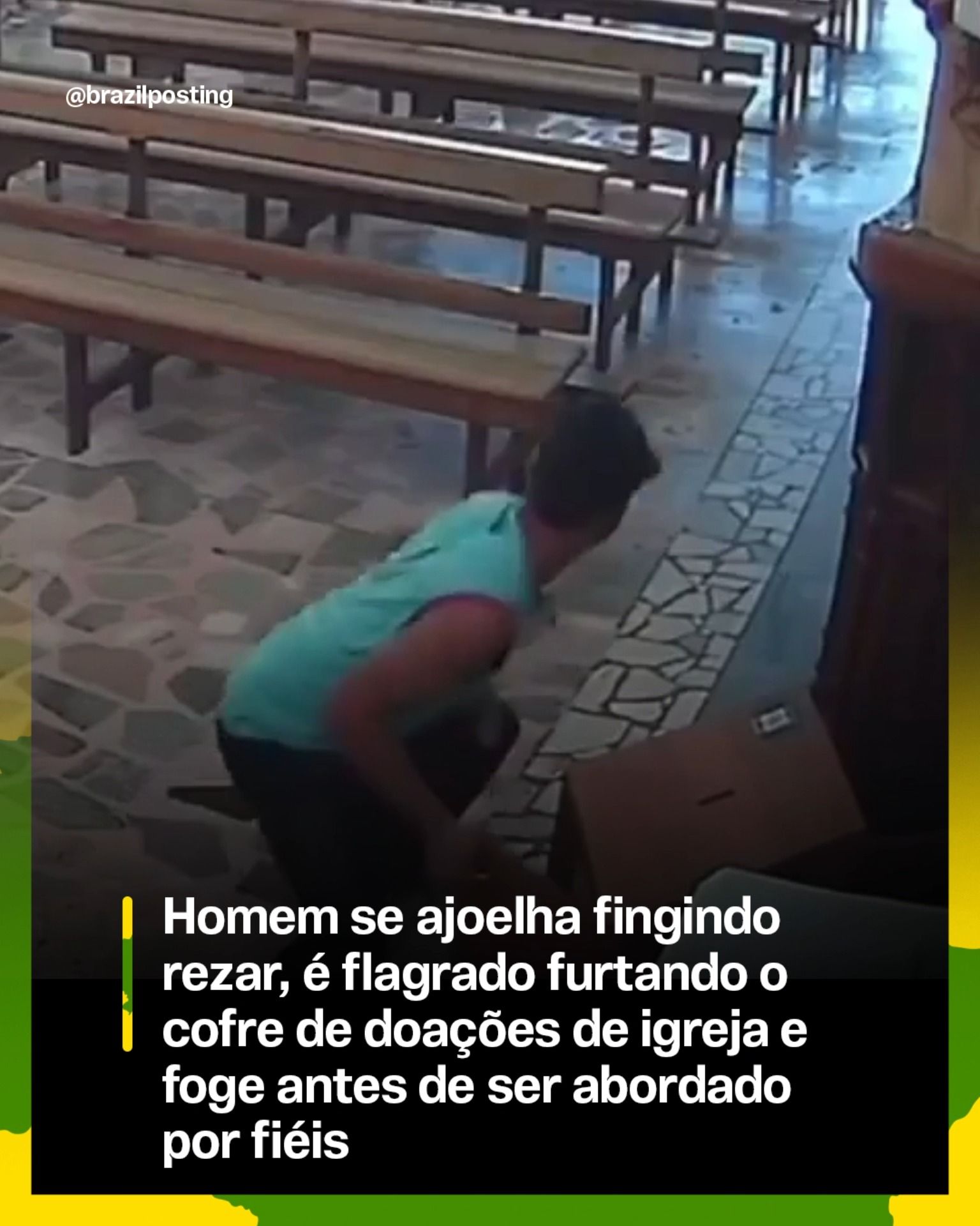 Homem flagrado fingindo rezar para furtar cofre de doações em Minas Gerais é investigado