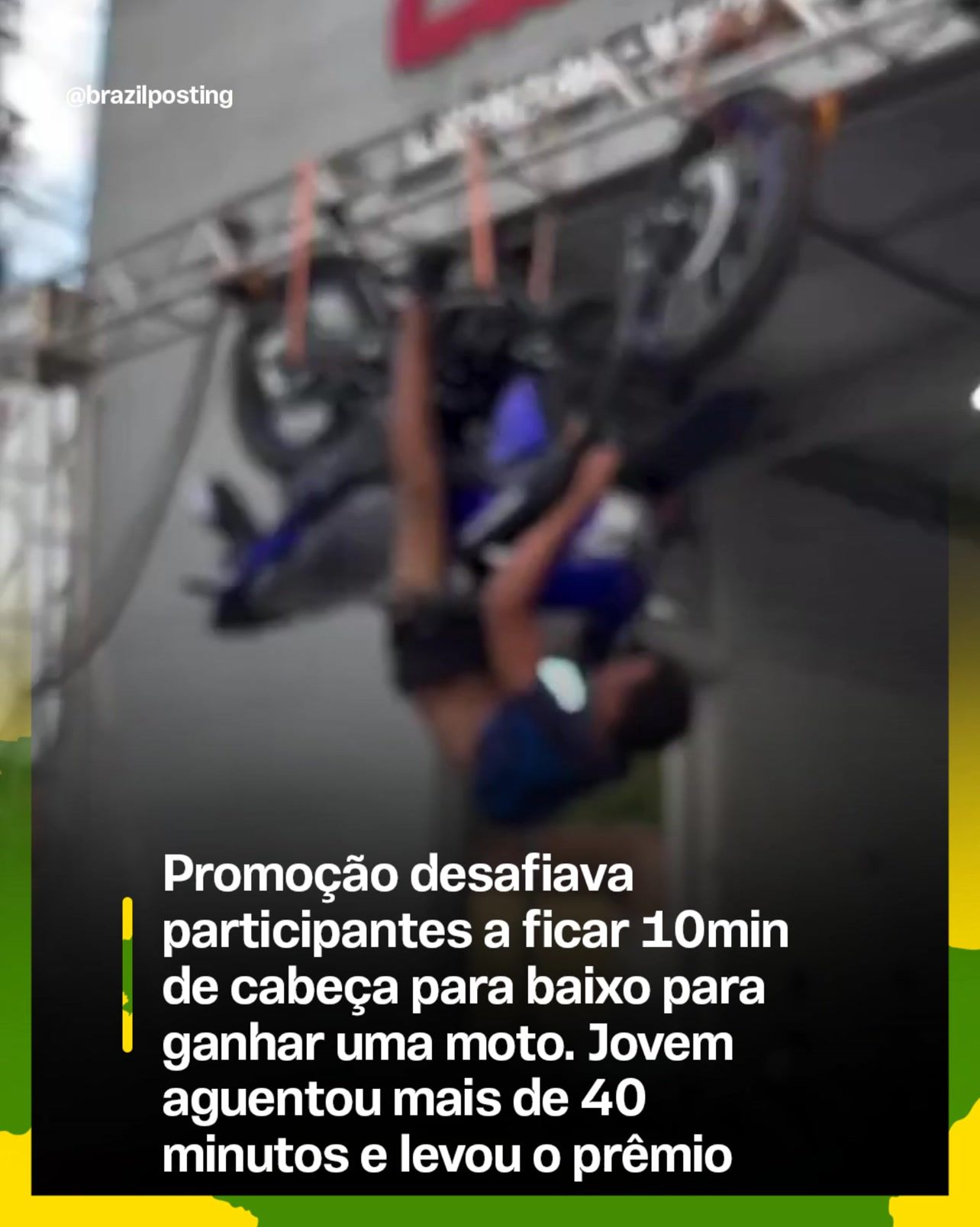 Desafio da moto de cabeça para baixo: ninguém ganhou o prêmio e a história do jovem que aguentou 40 minutos é falsa