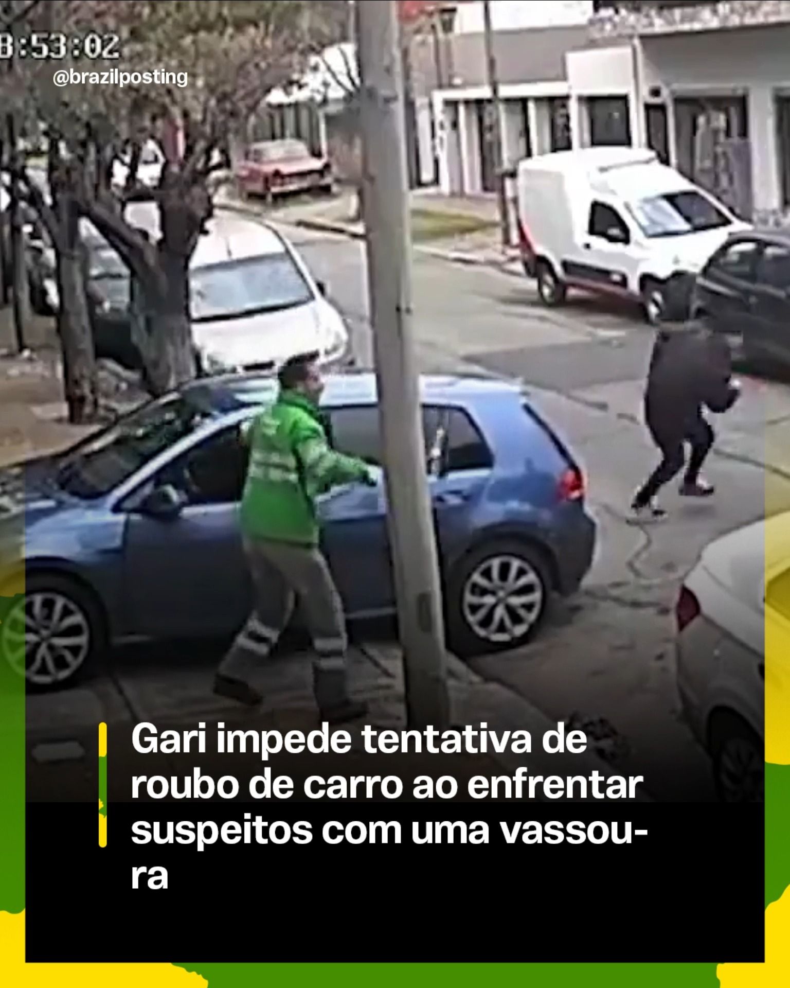 Gari enfrenta dois assaltantes com vassoura e evita roubo de carro na Argentina