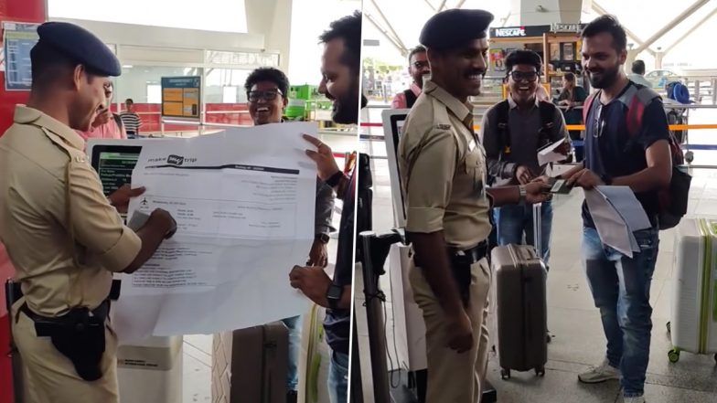 Man Presents Giant Poster-Size Boarding Pass to Amused Security Officer at Airport Entrance, Video of the Prank Goes Viral