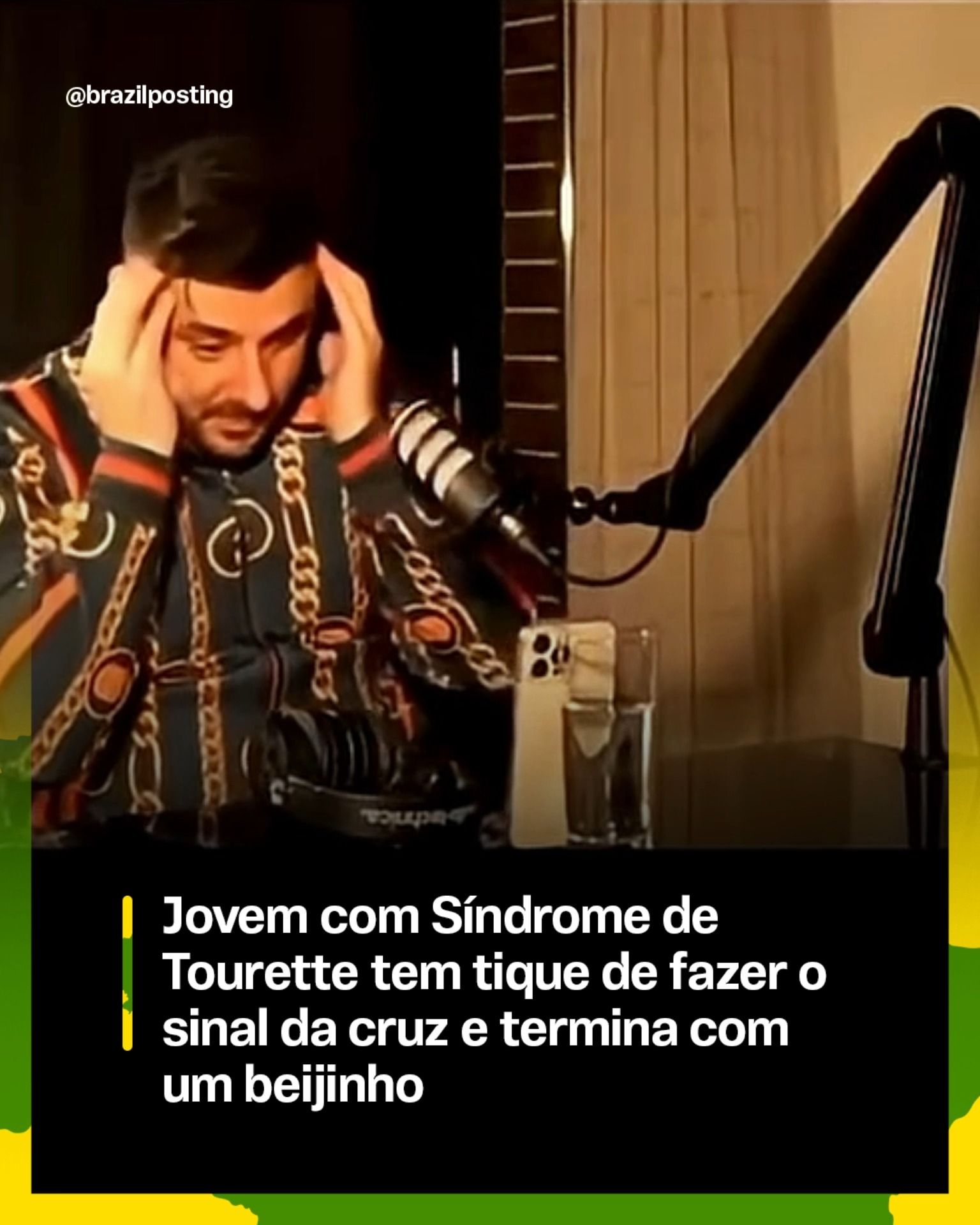 Jovem com Síndrome de Tourette faz sinal da cruz como tique e termina com beijinho: um momento que mistura espontaneidade e empatia