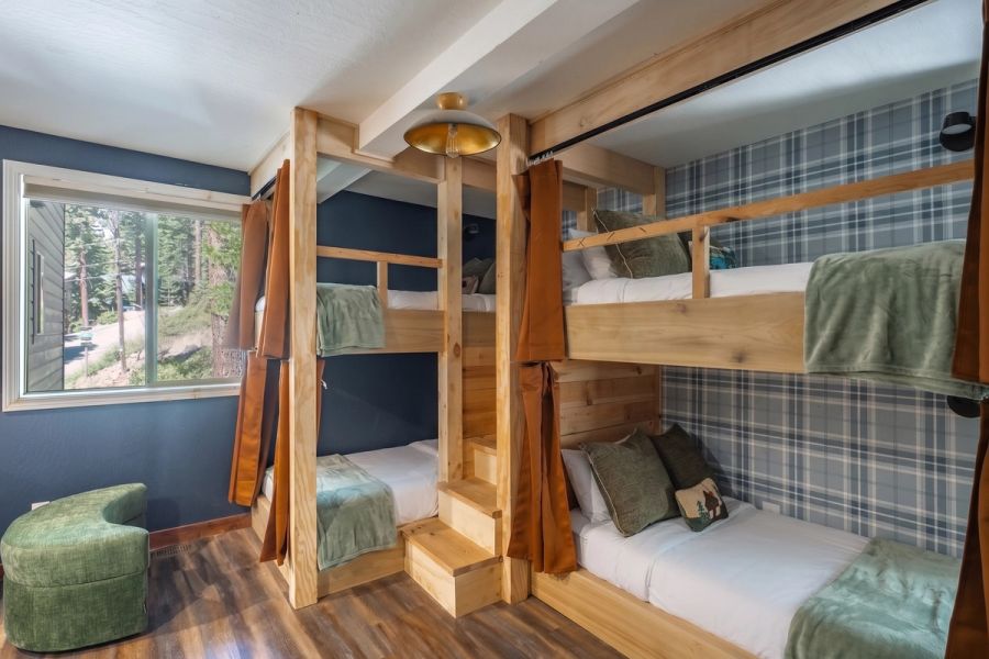 Custom bunk room with built-in twin bunks