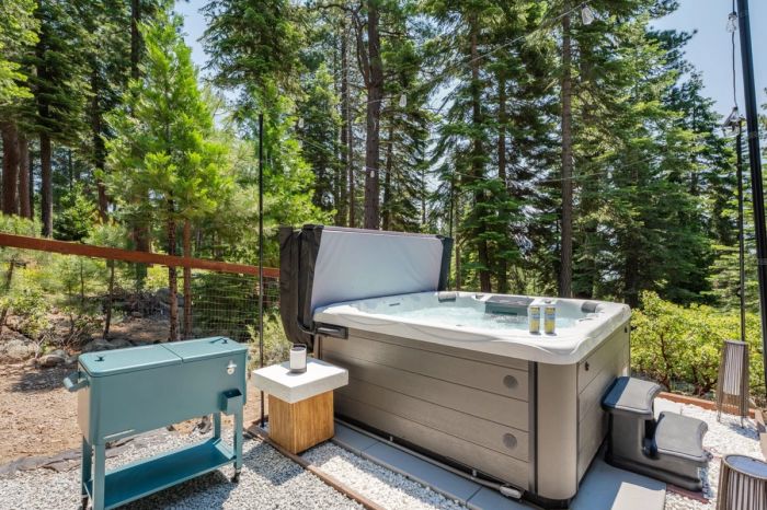 Hot tub surrounded by pines