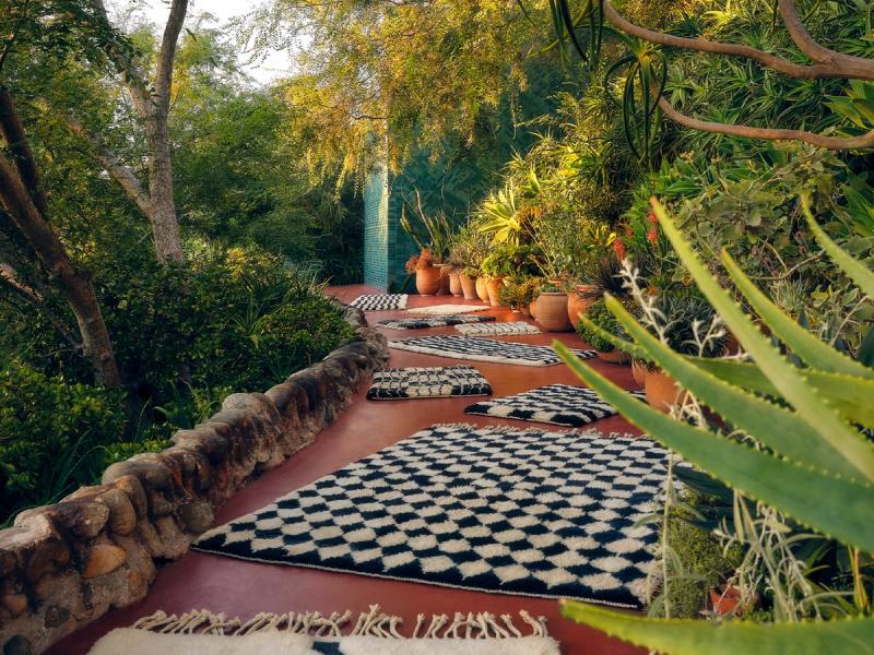 Pavilion Tiles rug on garden path. 