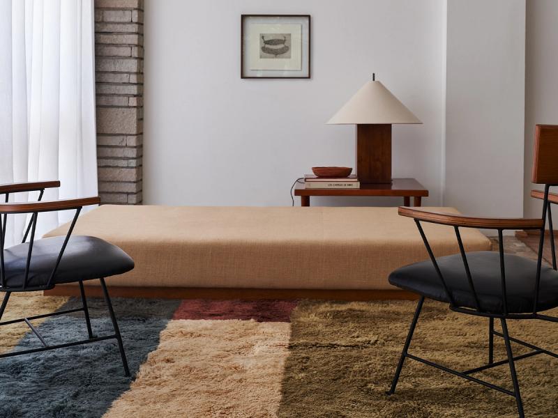Deviation rug in living room. 