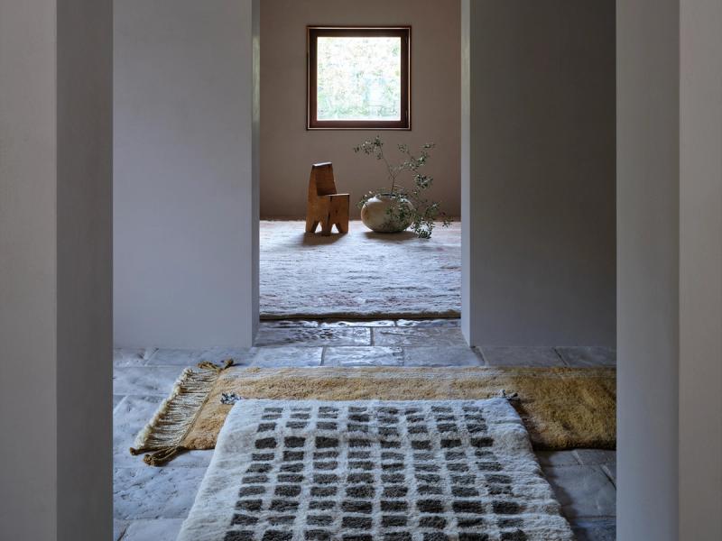 Imprint rug in entryway. 