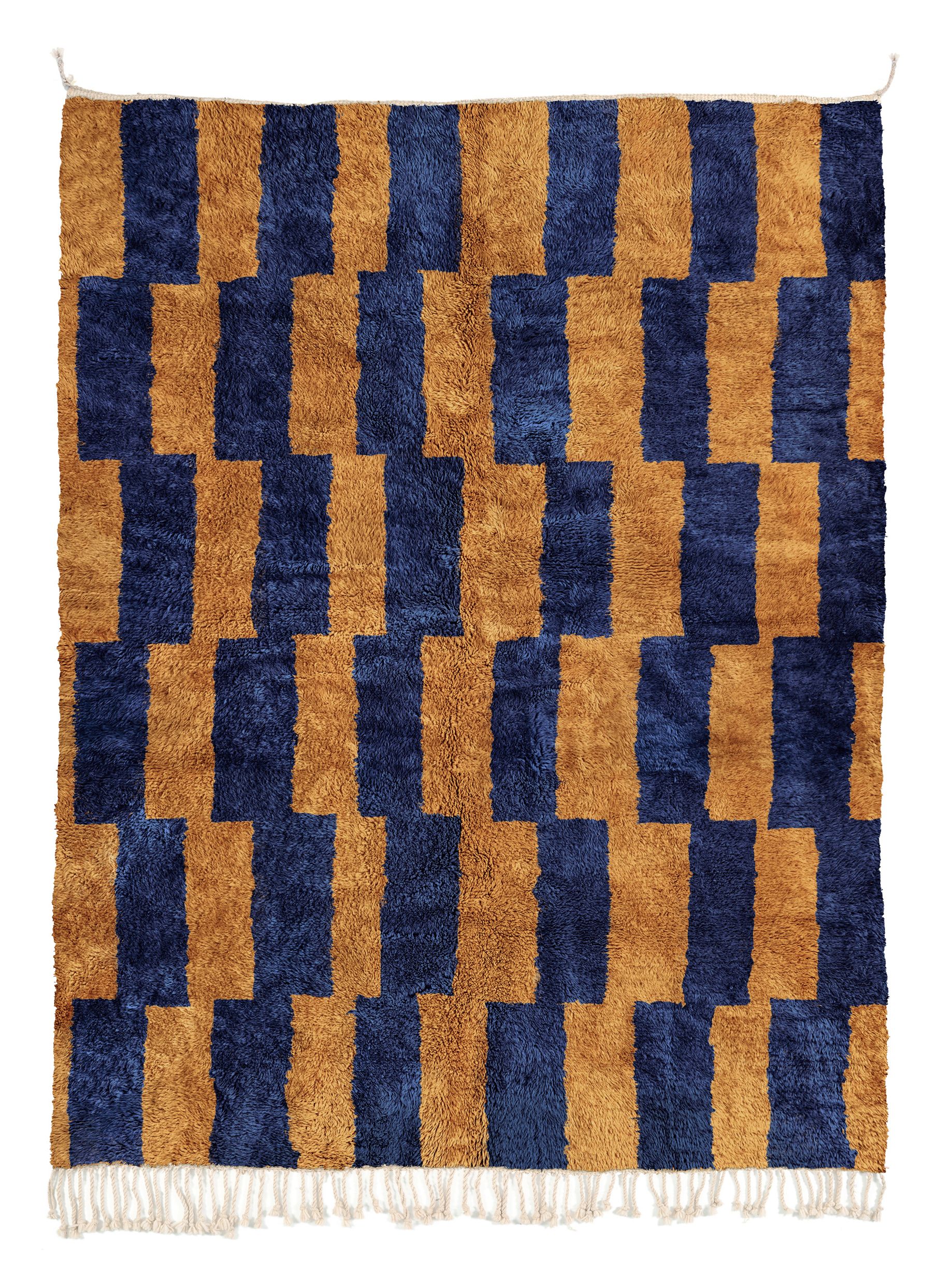 Sidestep Ochre + Navy Blue - Beni Rugs