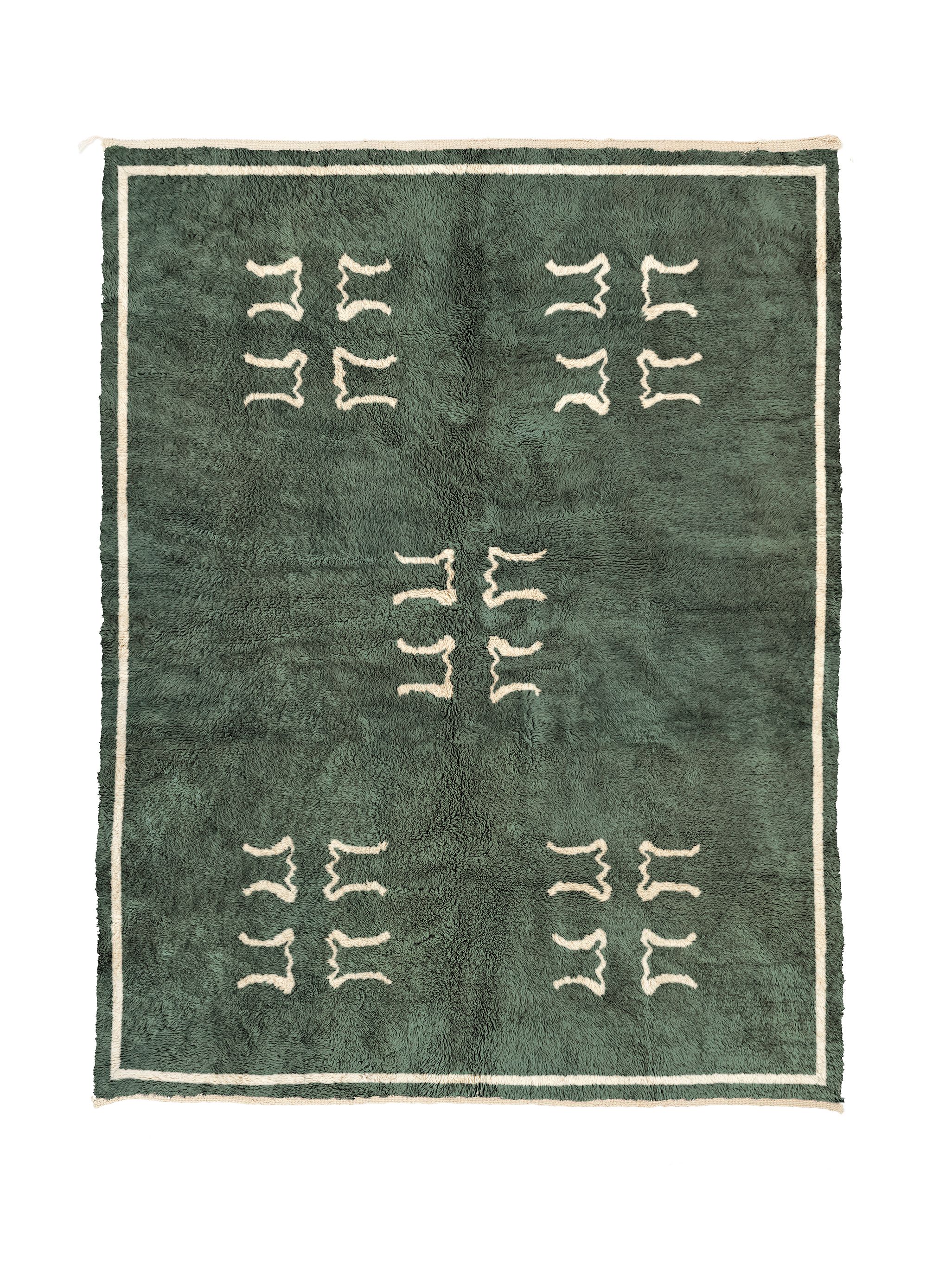 Balustrade - Forest Green + Natural Wool - Beni Rugs