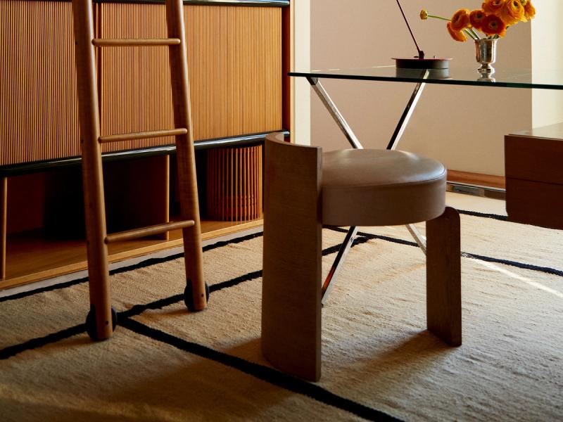 Flatwoven rug under desk. 