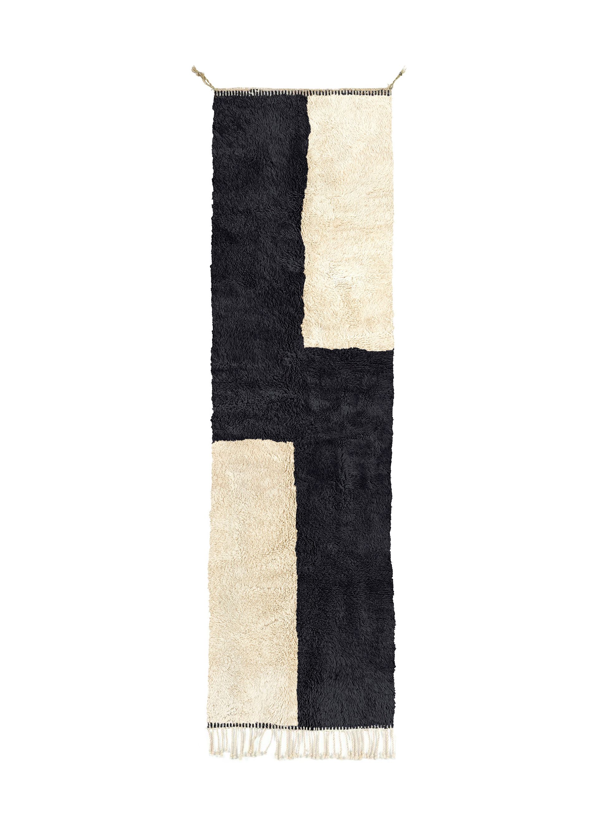 003 - Runner Natural Wool + Midnight Black - Beni Rugs