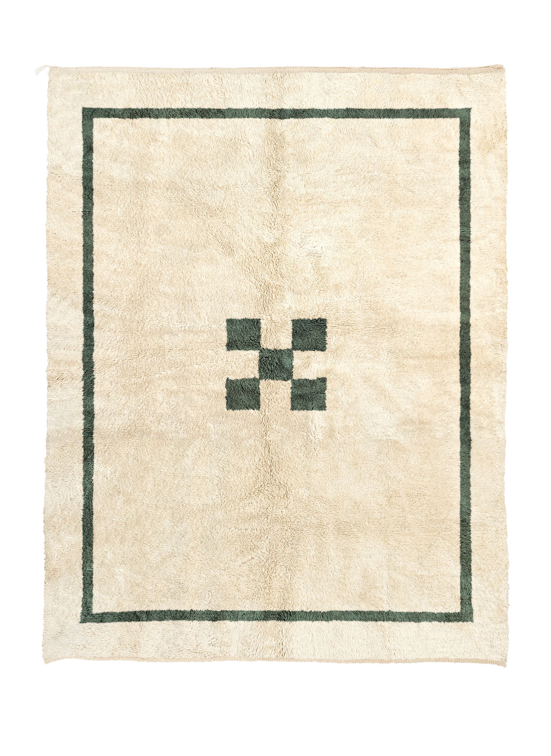 Répit - Natural Wool + Forest Green - Beni Rugs