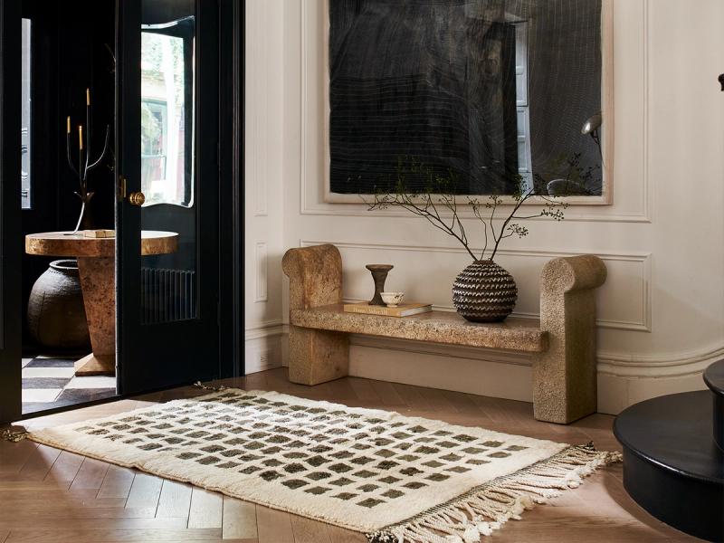 Imprint rug in entryway. 