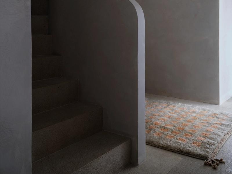 Imprint rug in stairwell. 