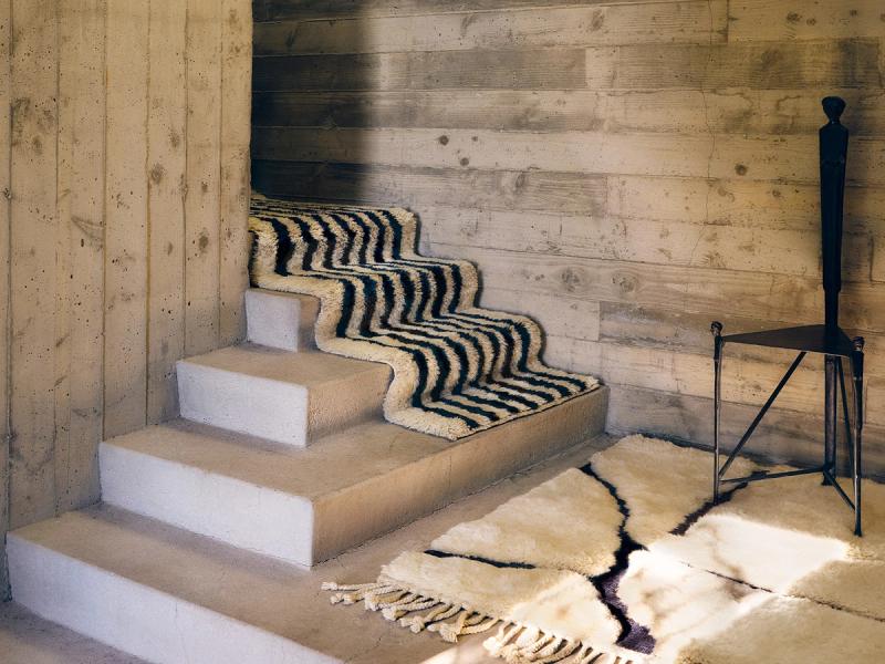 Wall Stripes rug on stairway. 