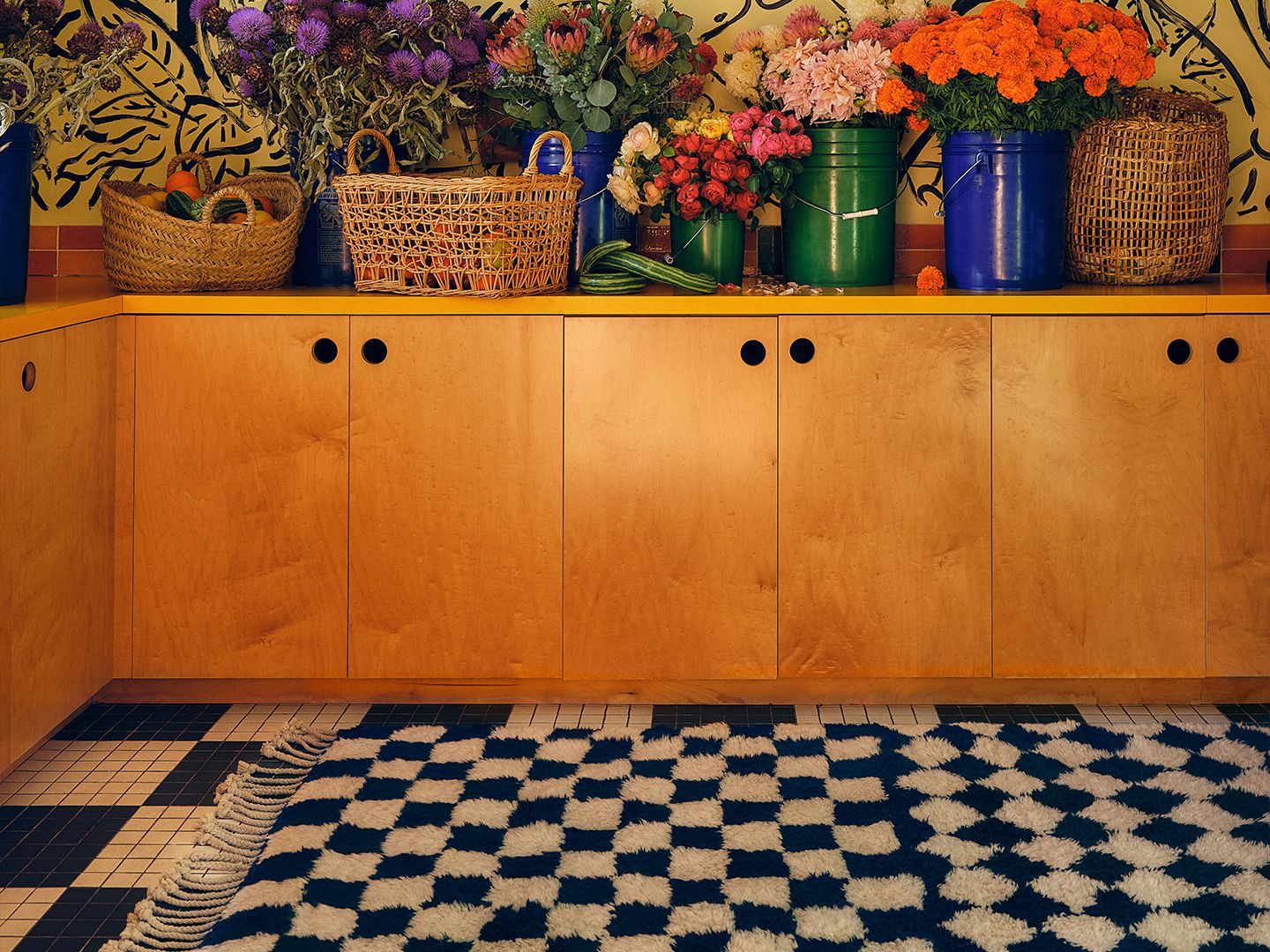 Pavilion Tiles Oat + Midnight Black - Beni Rugs