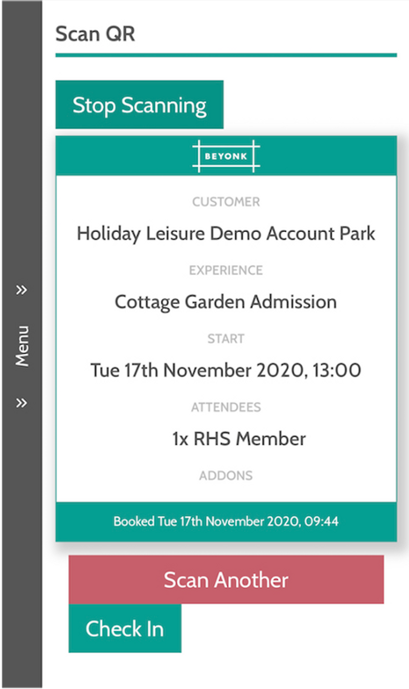 Ticket Scanning through the Beyonk Booking Software App