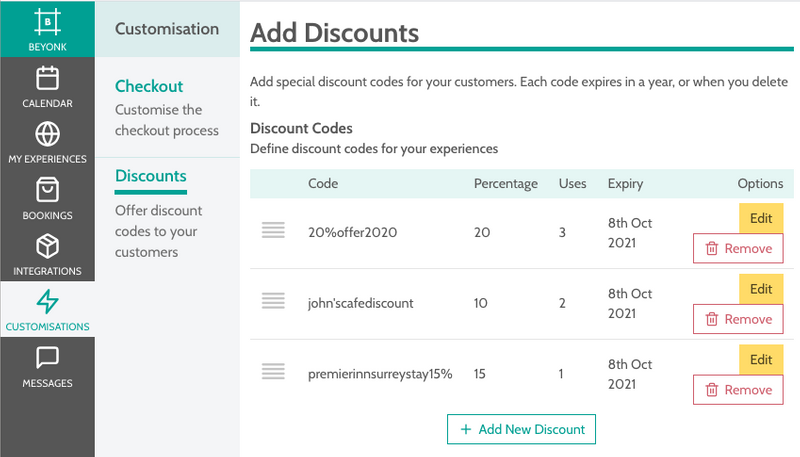 Discounts codes with Beyonk booking system