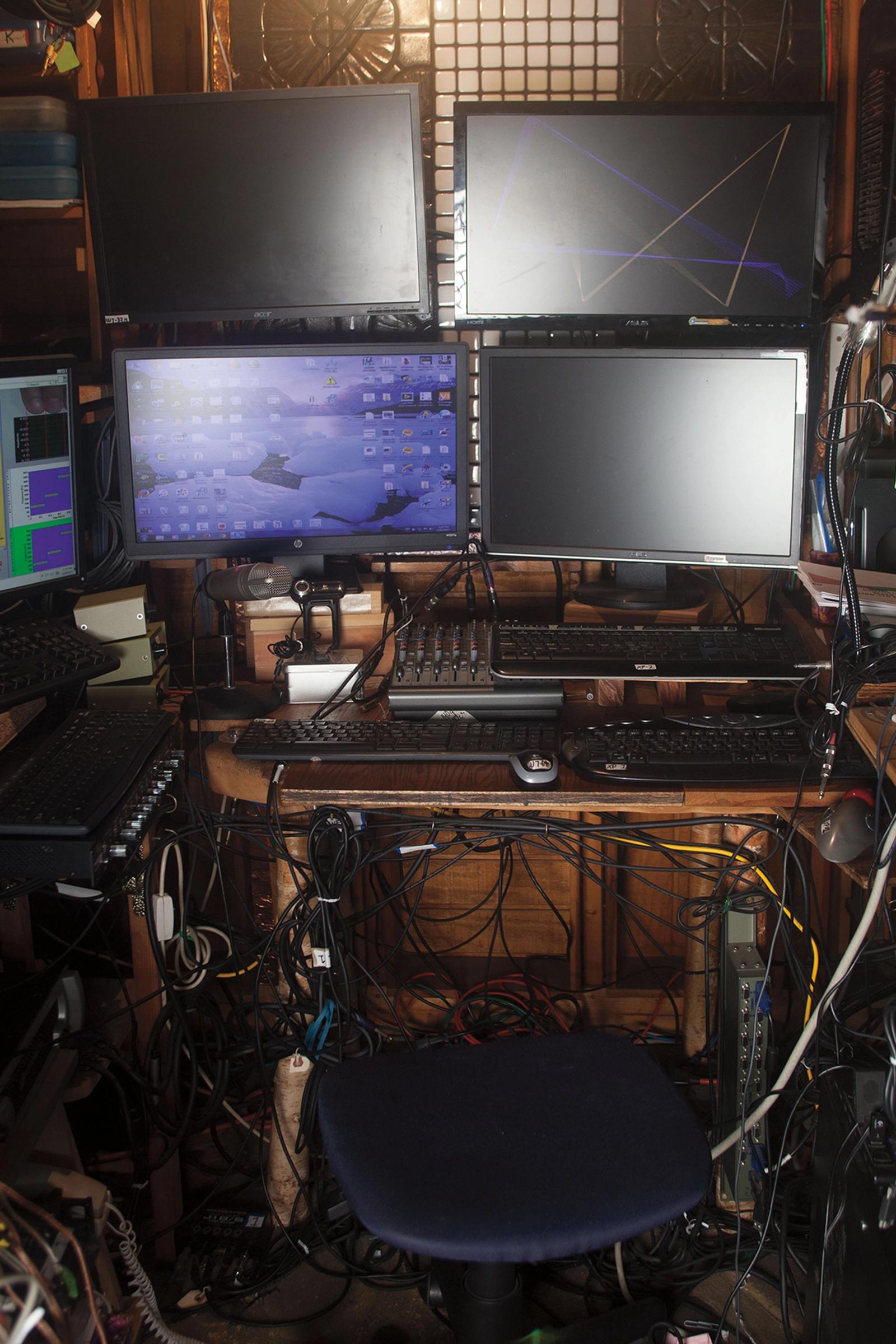 Computer monitoring station for Milford Grave’s heart experiments involving the connection between science and the arts