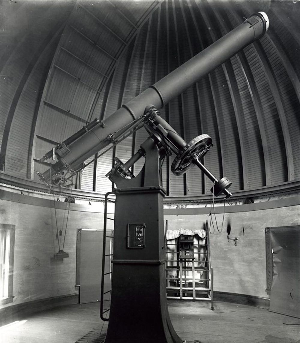 Archival photo of the telescope at McMillan Observatory, Ohio State, 1897