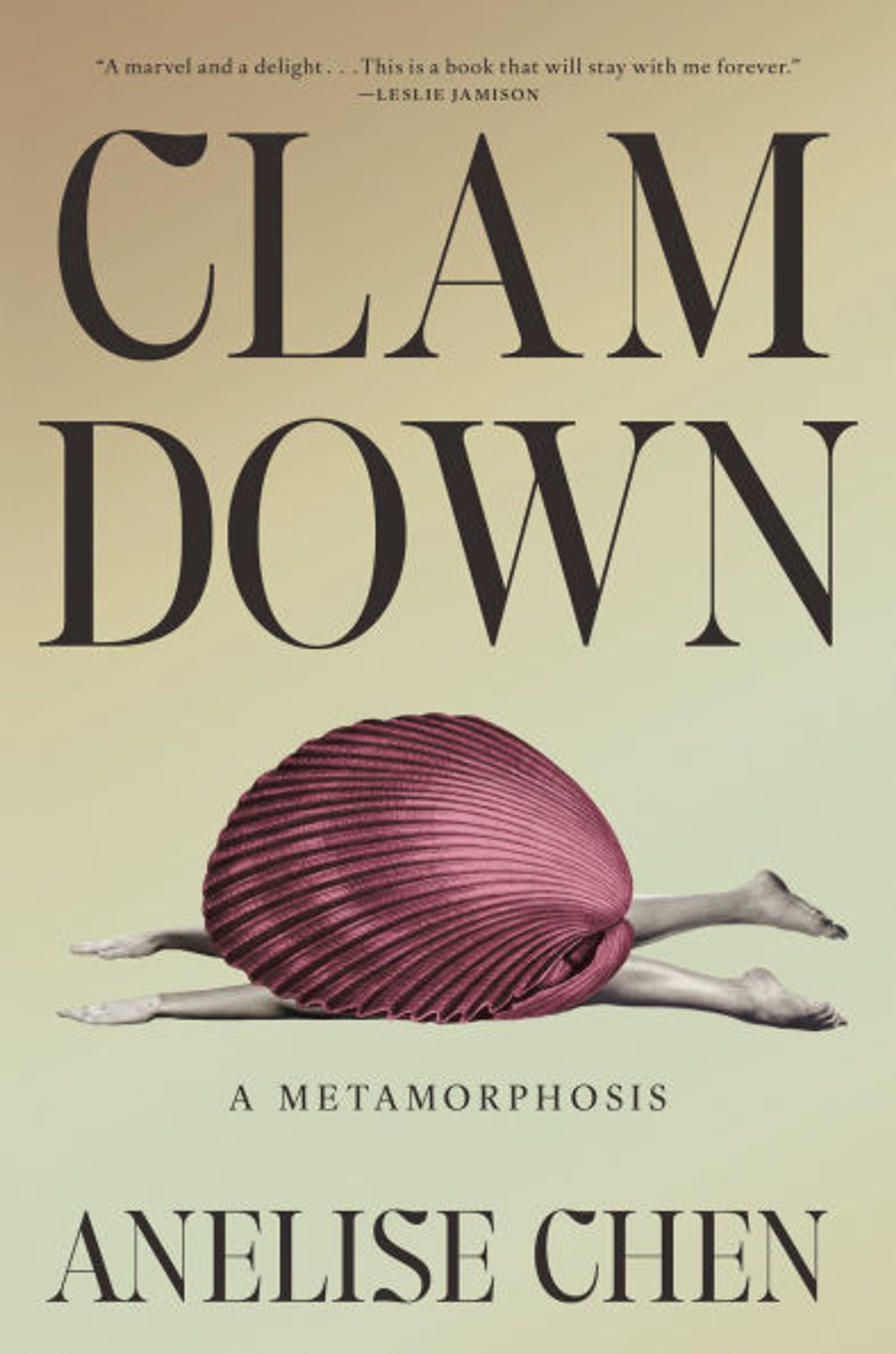 A picture of the book cover of Anelse Chen's Clam Down showing a pink clam with human legs coming out of itit