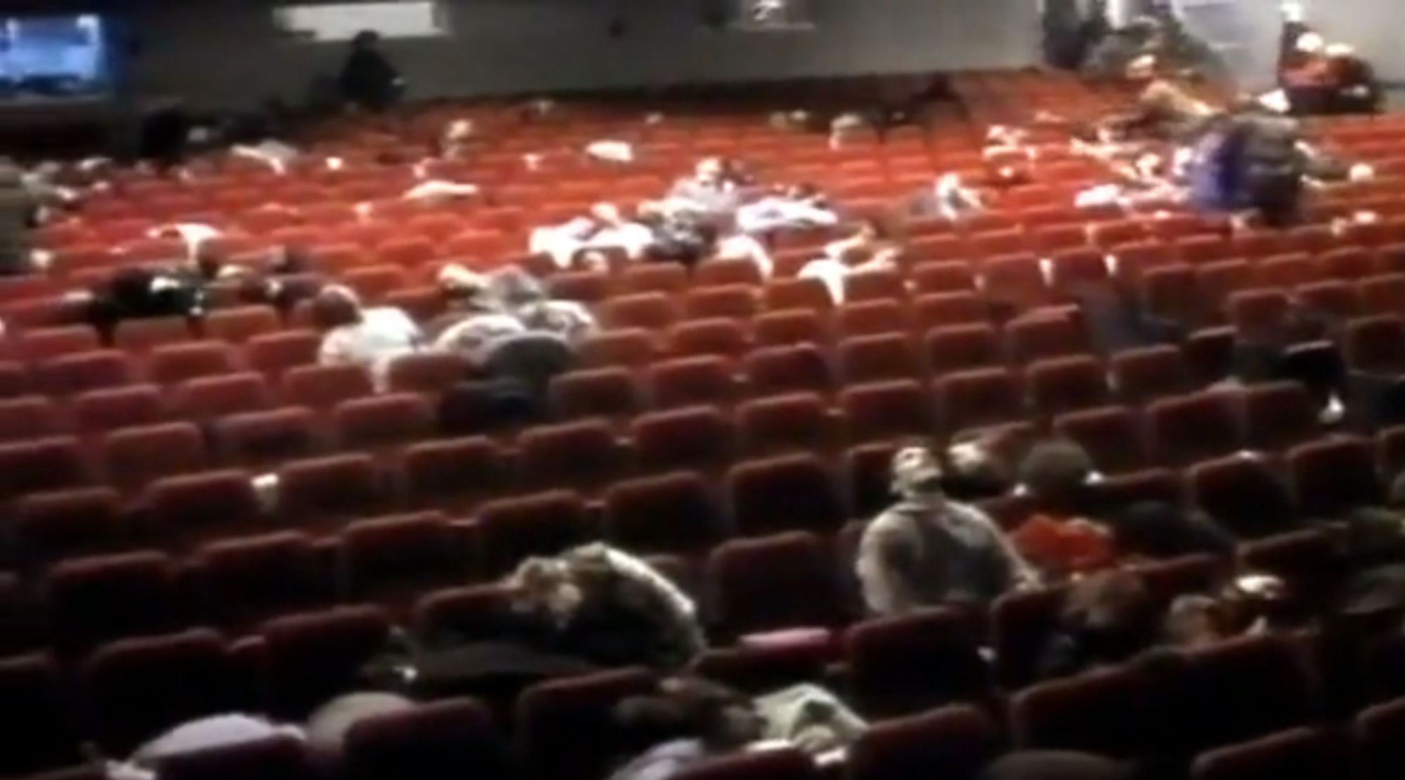 Screenshot from Russian TV channel NTV of gassed hostages in the Moscow theater.