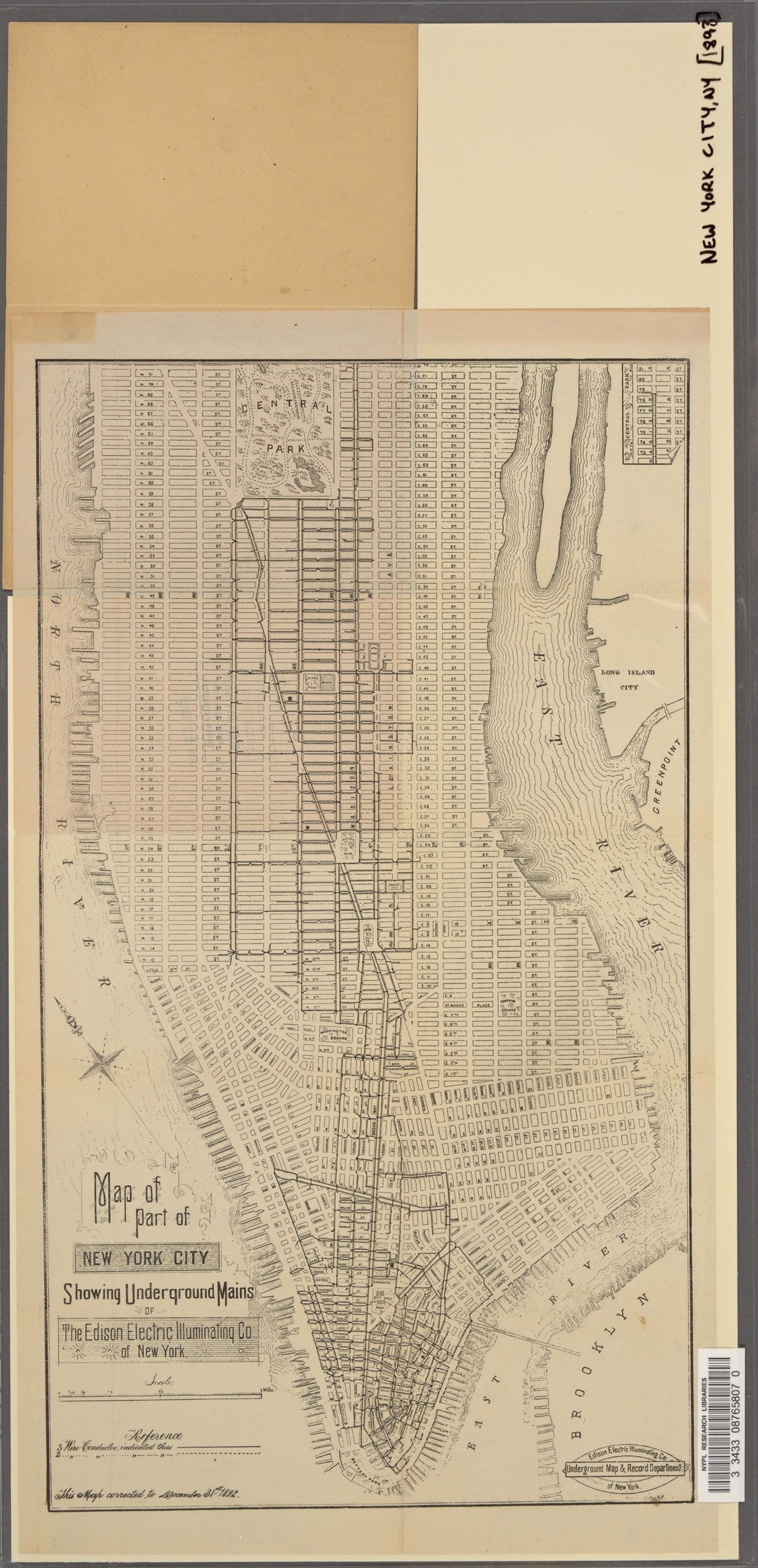 Map of Part of New York City Showing Underground Mains–The Edison Illuminating Company (1893)