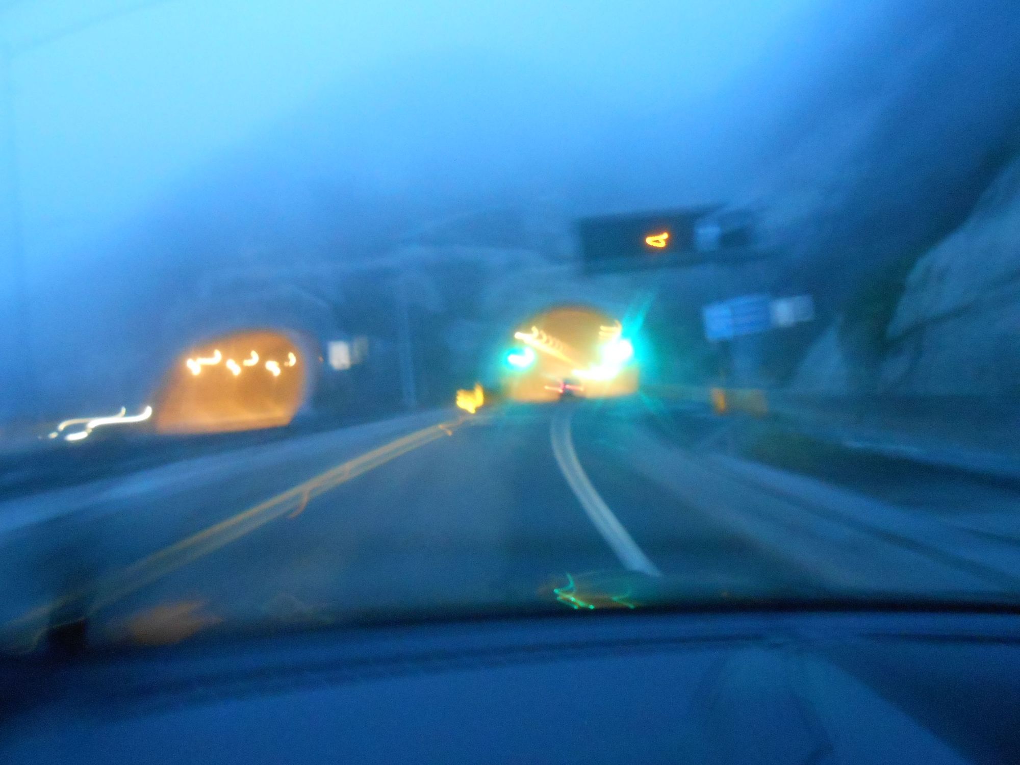 Long-exposure shot of a highway tunnel. 