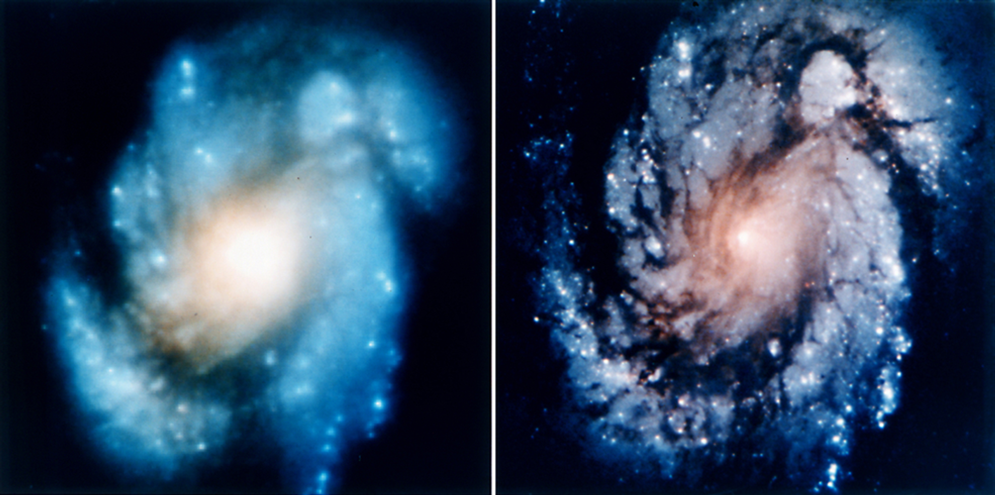 Two images of galaxies, one blurry and one clear