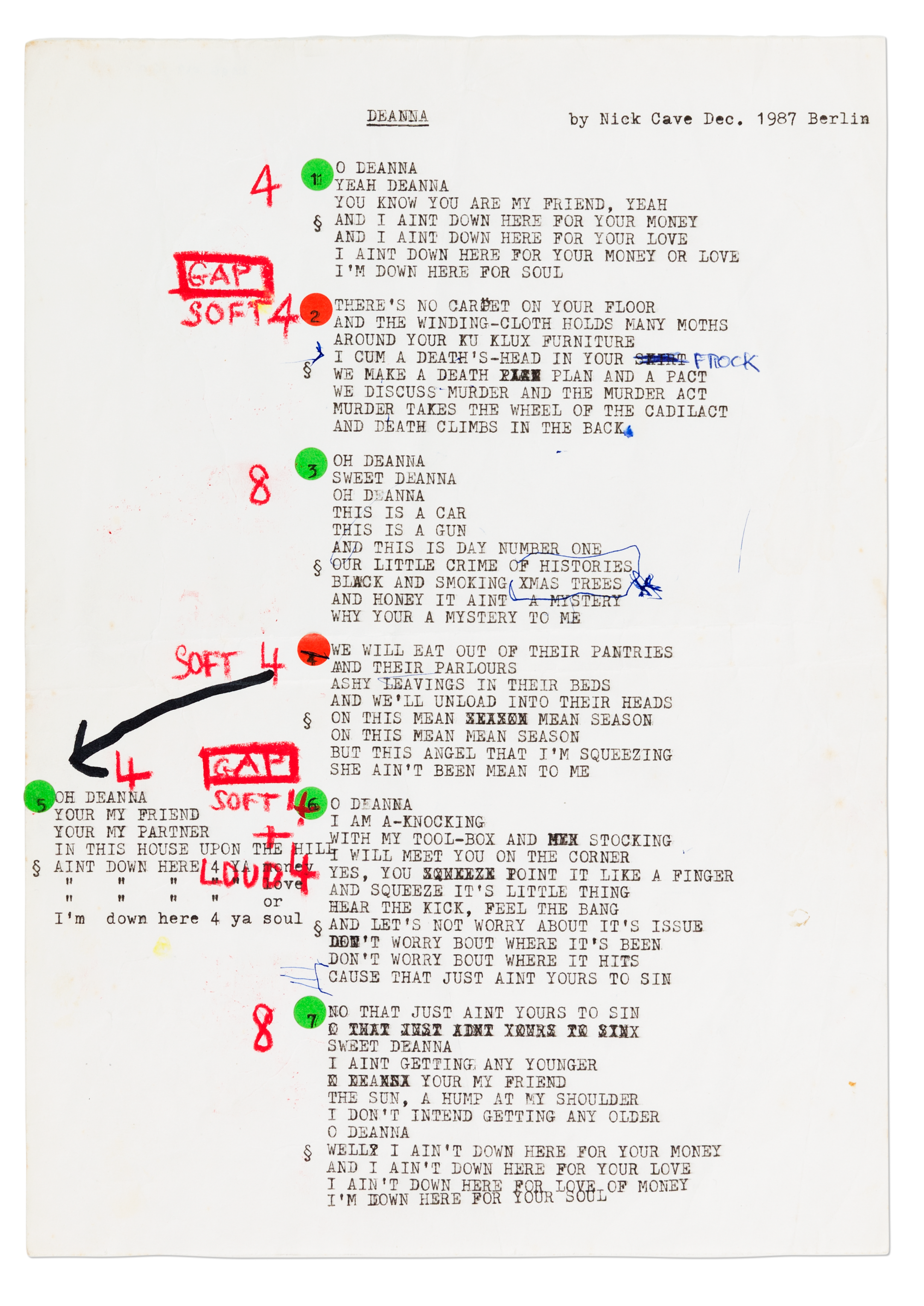 Lyrics to Nick Cave's song "Deanna."