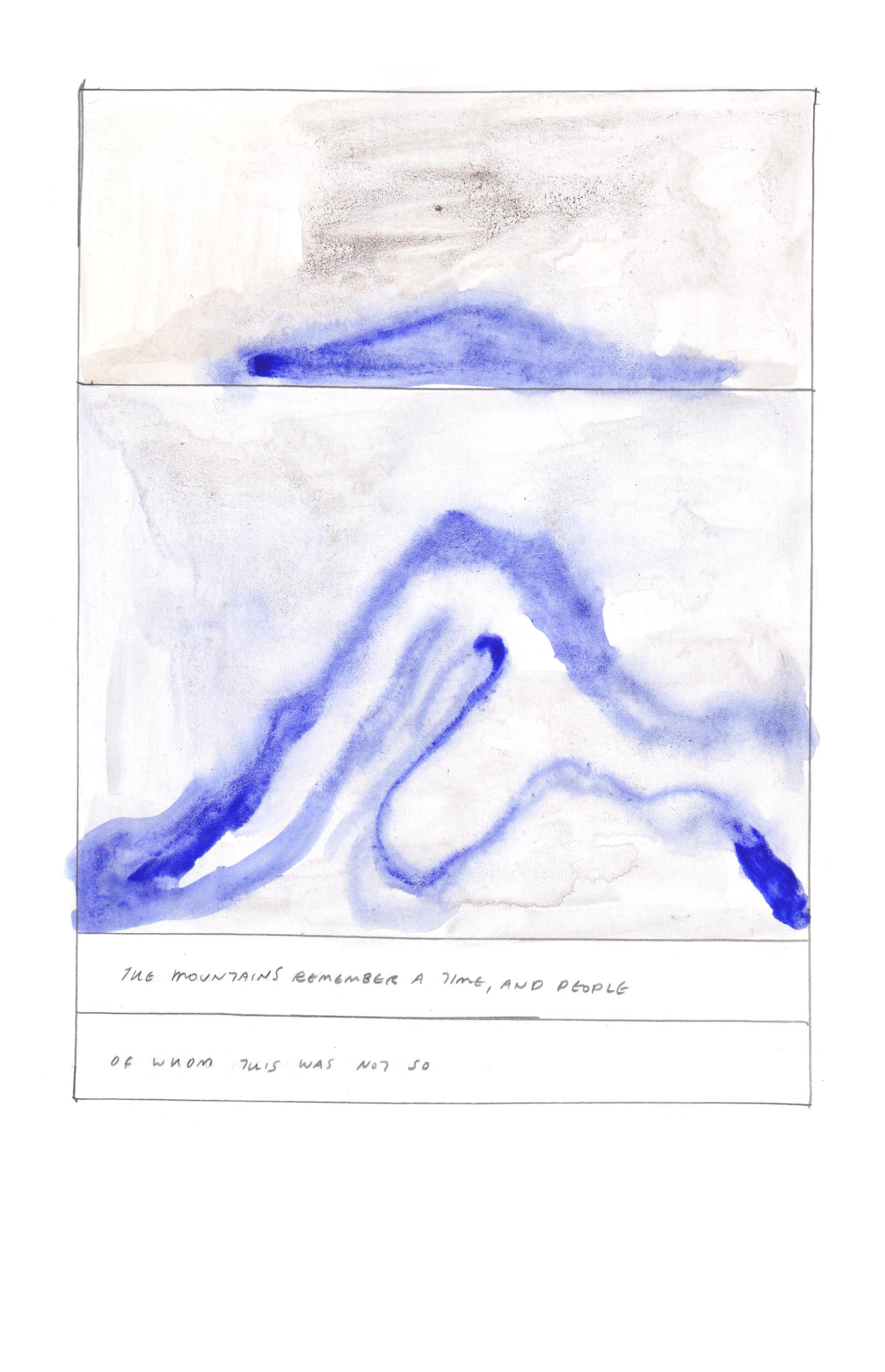 A watercolor illustration with long blue river streams