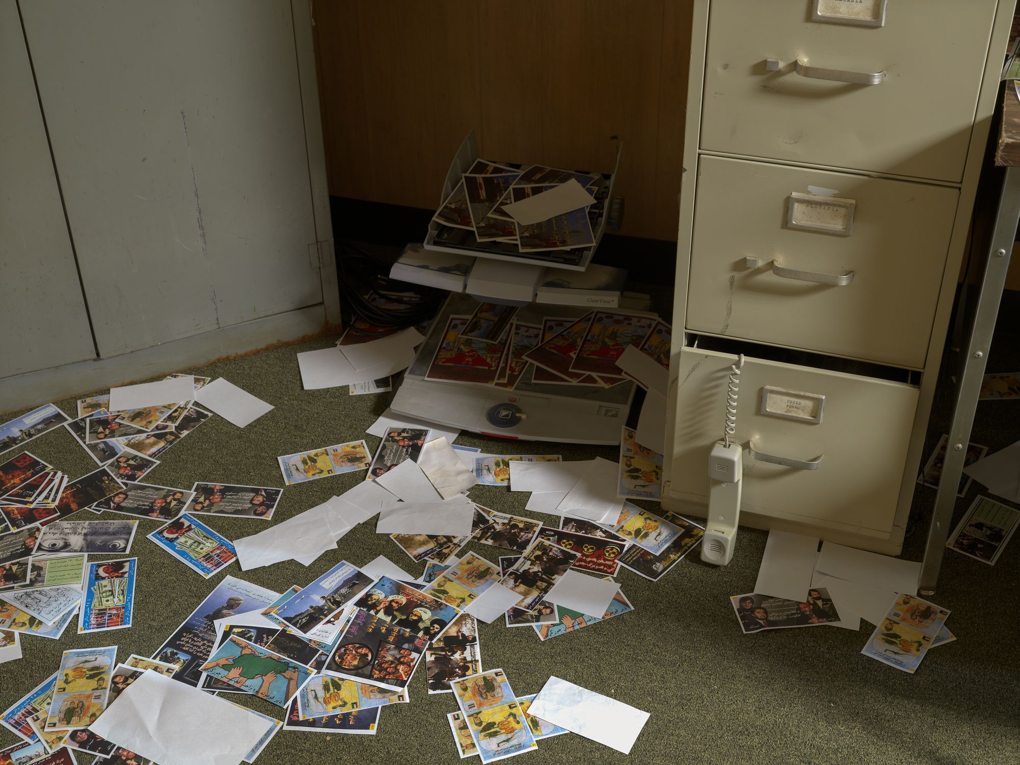 Leaflets scatted on the floor.