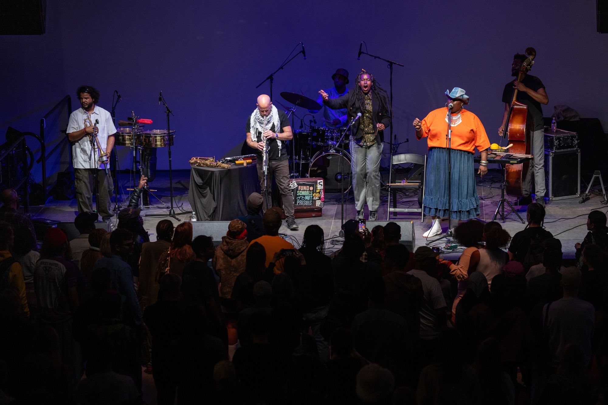 The band Irreversible Entanglements performing in the Pioneer Works Main Hall.