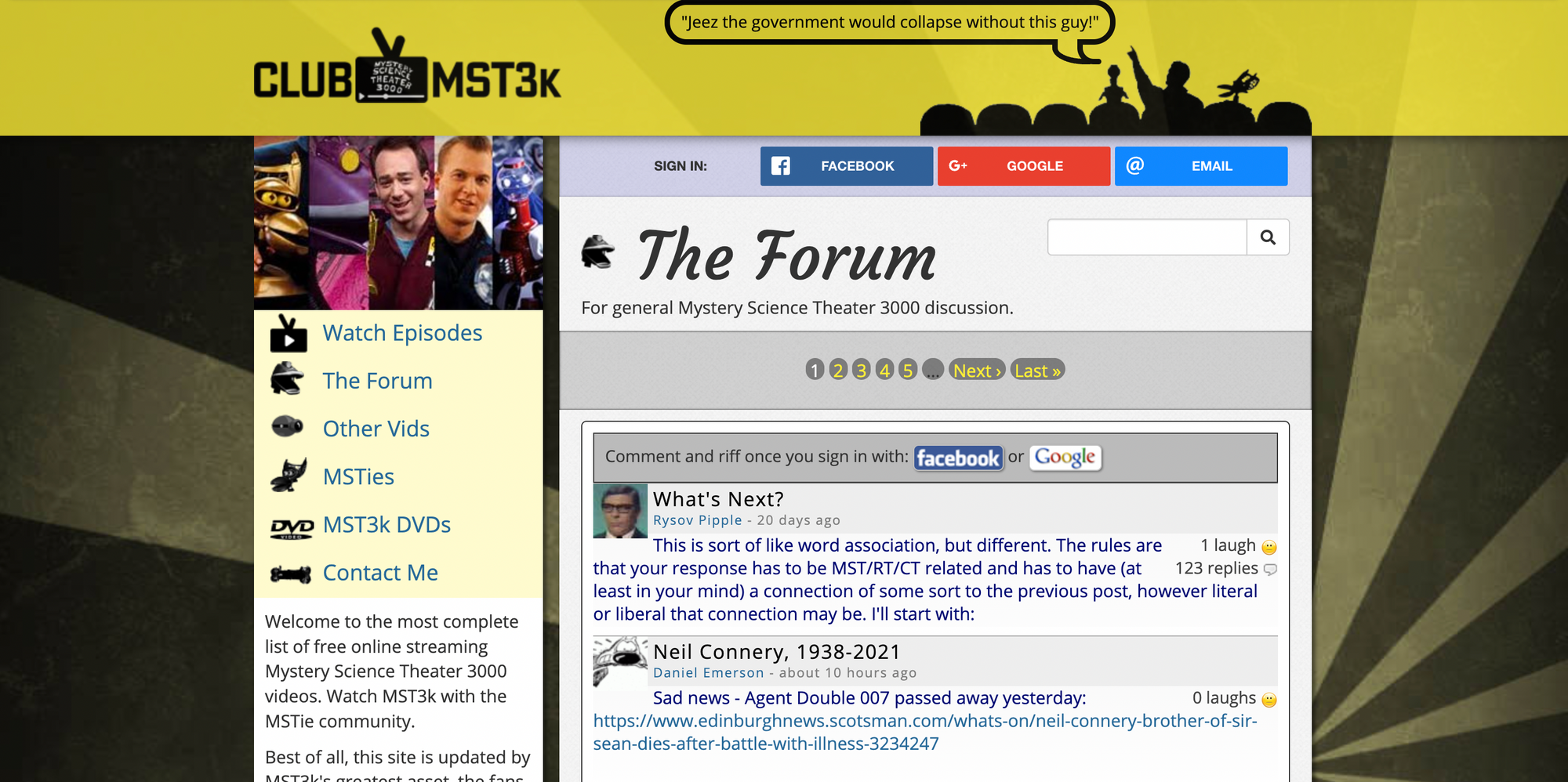 A screen capture of an old website