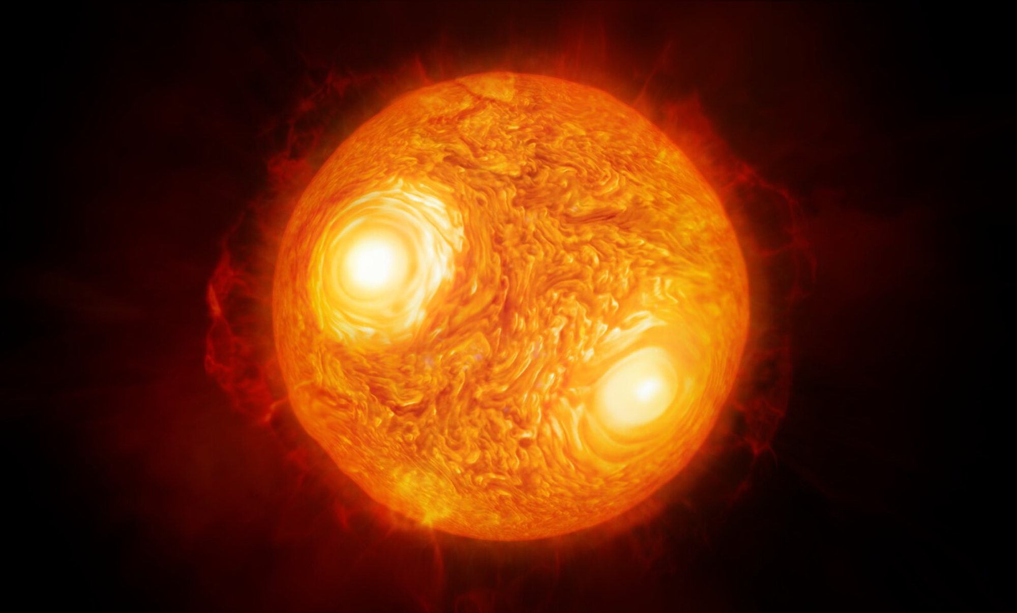 A large burning ball of the red star in the sky