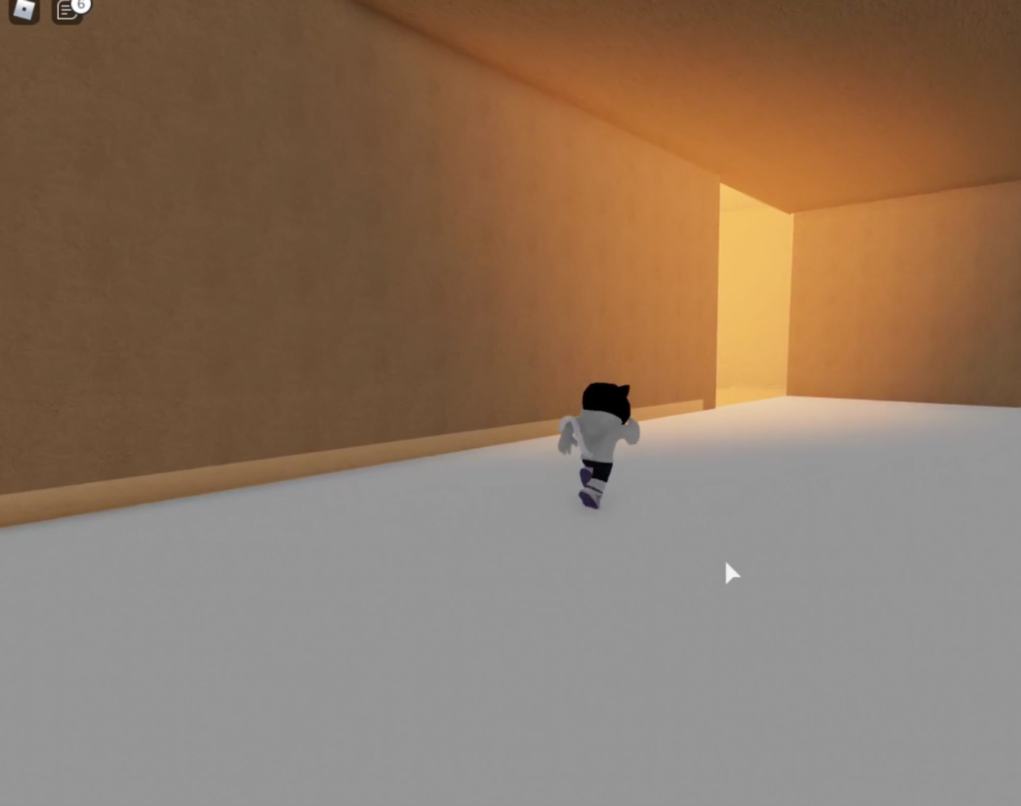 My avatar running towards a bright doorway.