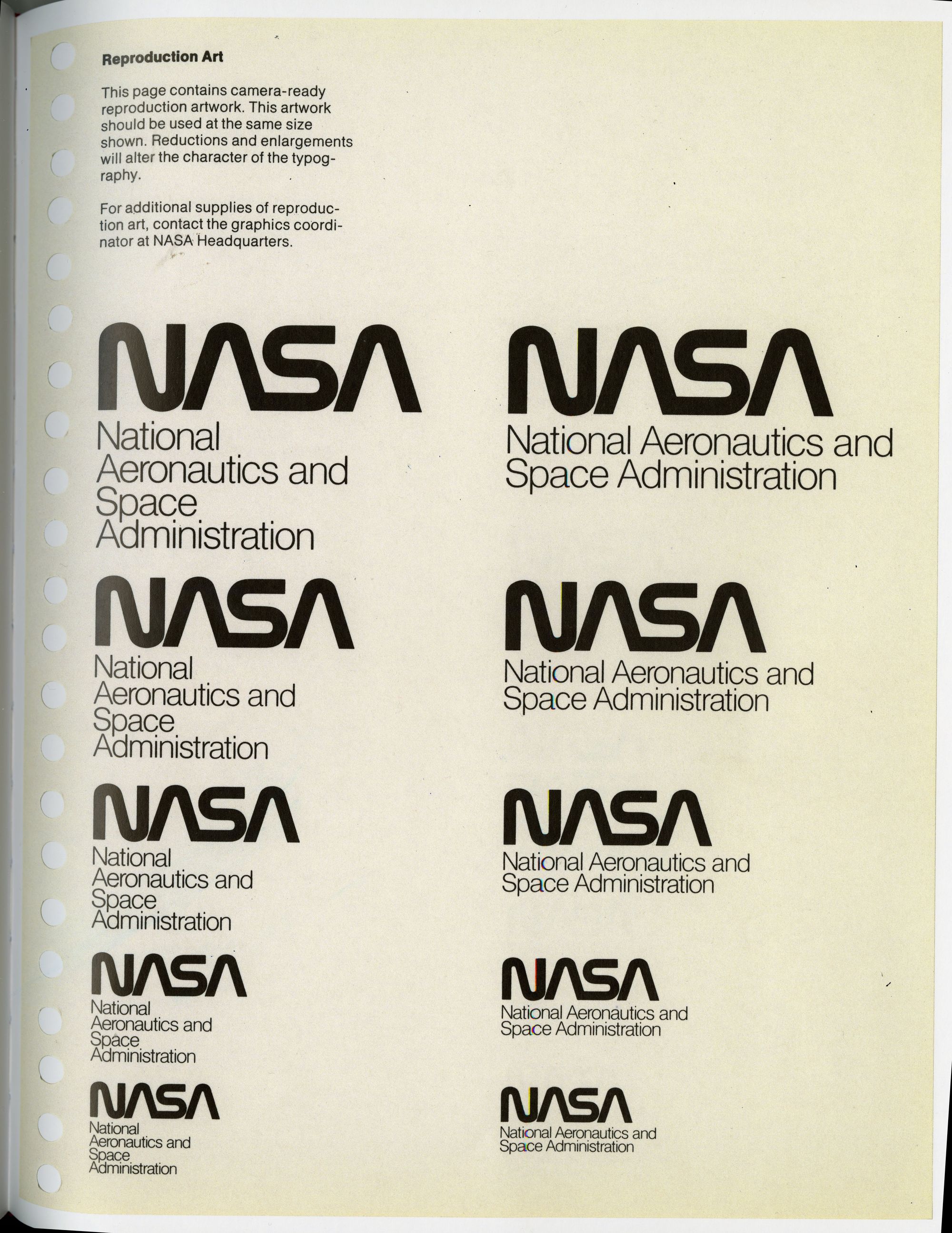 A sheet of paper with 'NASA' in a retro font, in many sizes