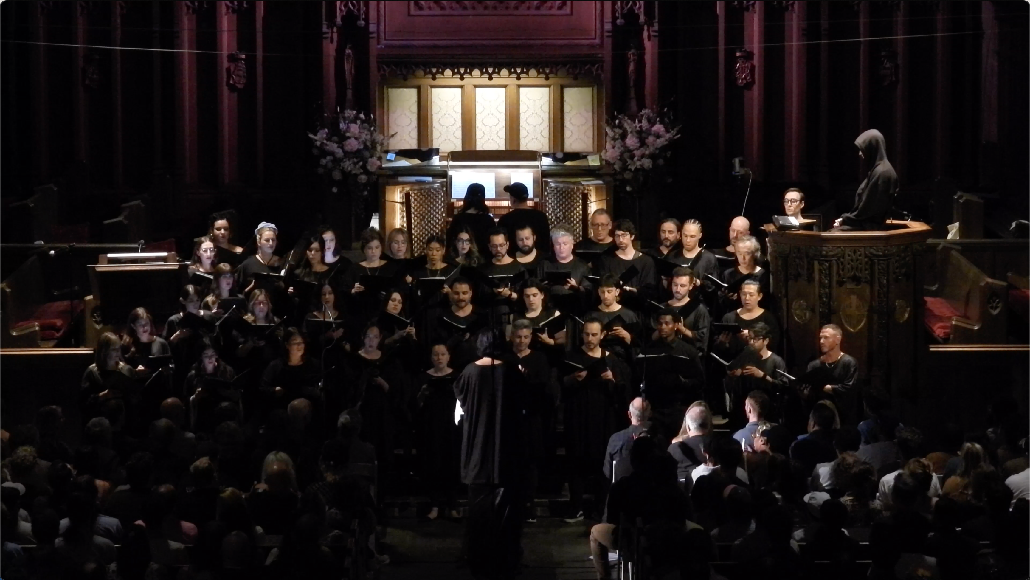 a choir singing in a church