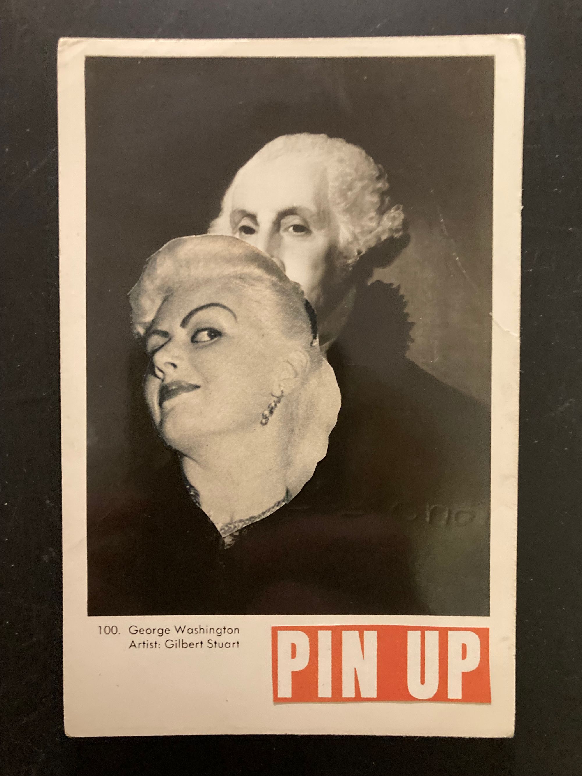 An image of George Washington, with another image of a blond woman with dark eyebrows collaged on top of him.