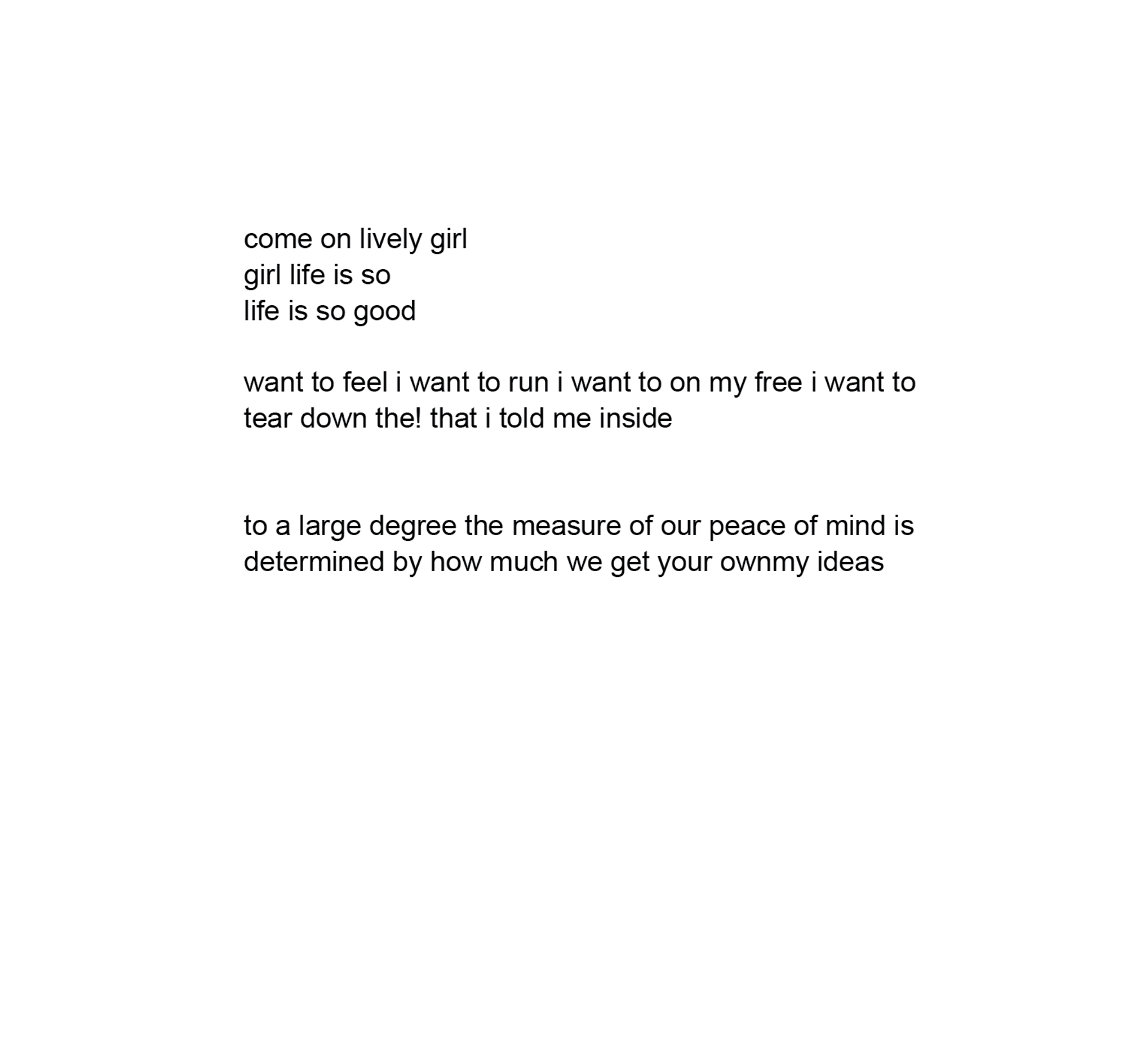 A concrete poem rendered in black letters against a white background