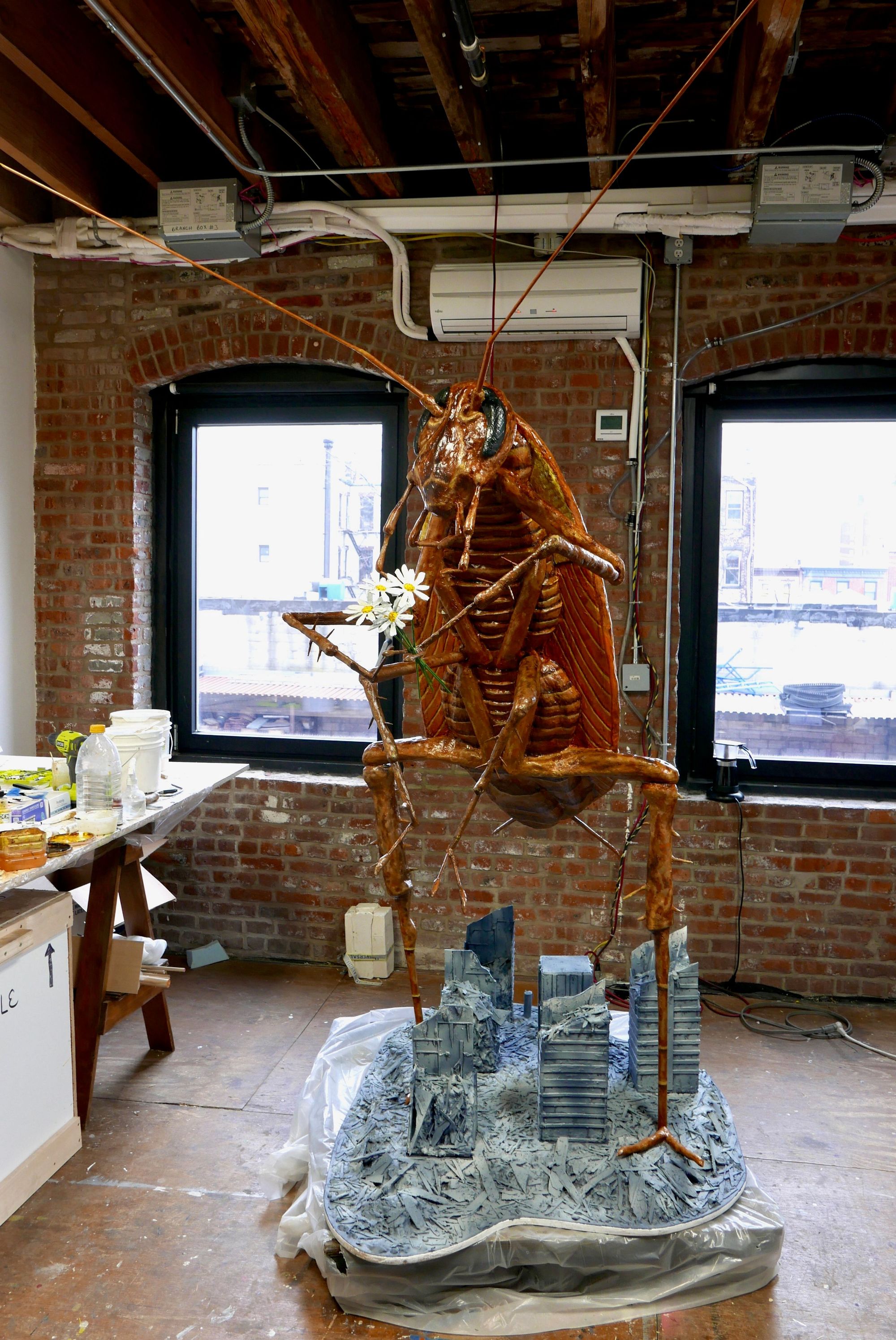 Cricket sculpture in Jude Griebel's studio at Pioneer Works. 