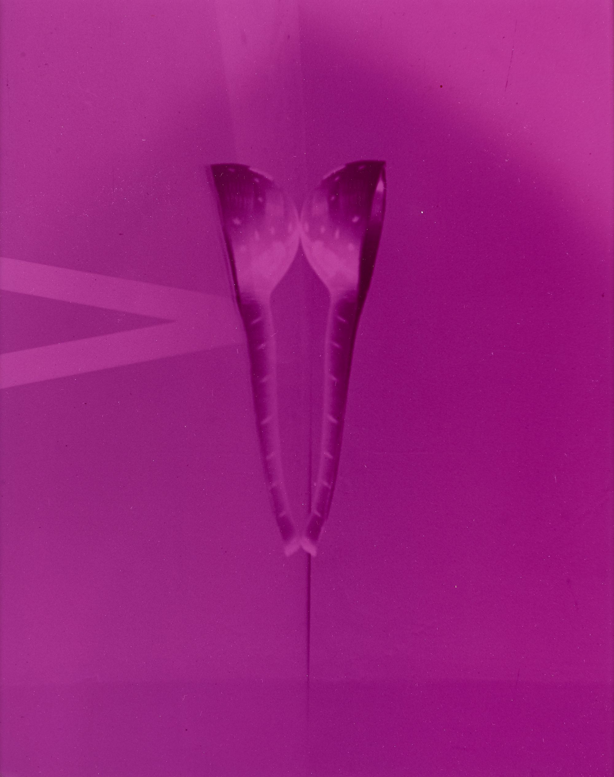 Pink abstract image of two mirrored spoons