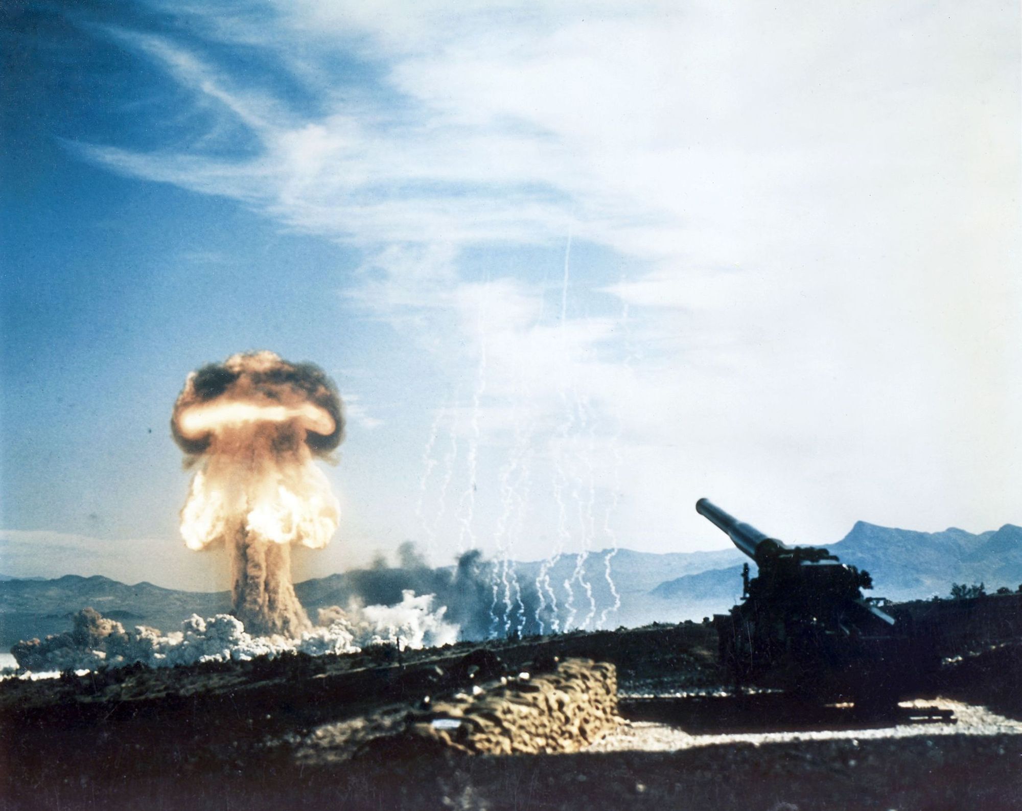 Photo of a mushroom cloud explosion from a tank