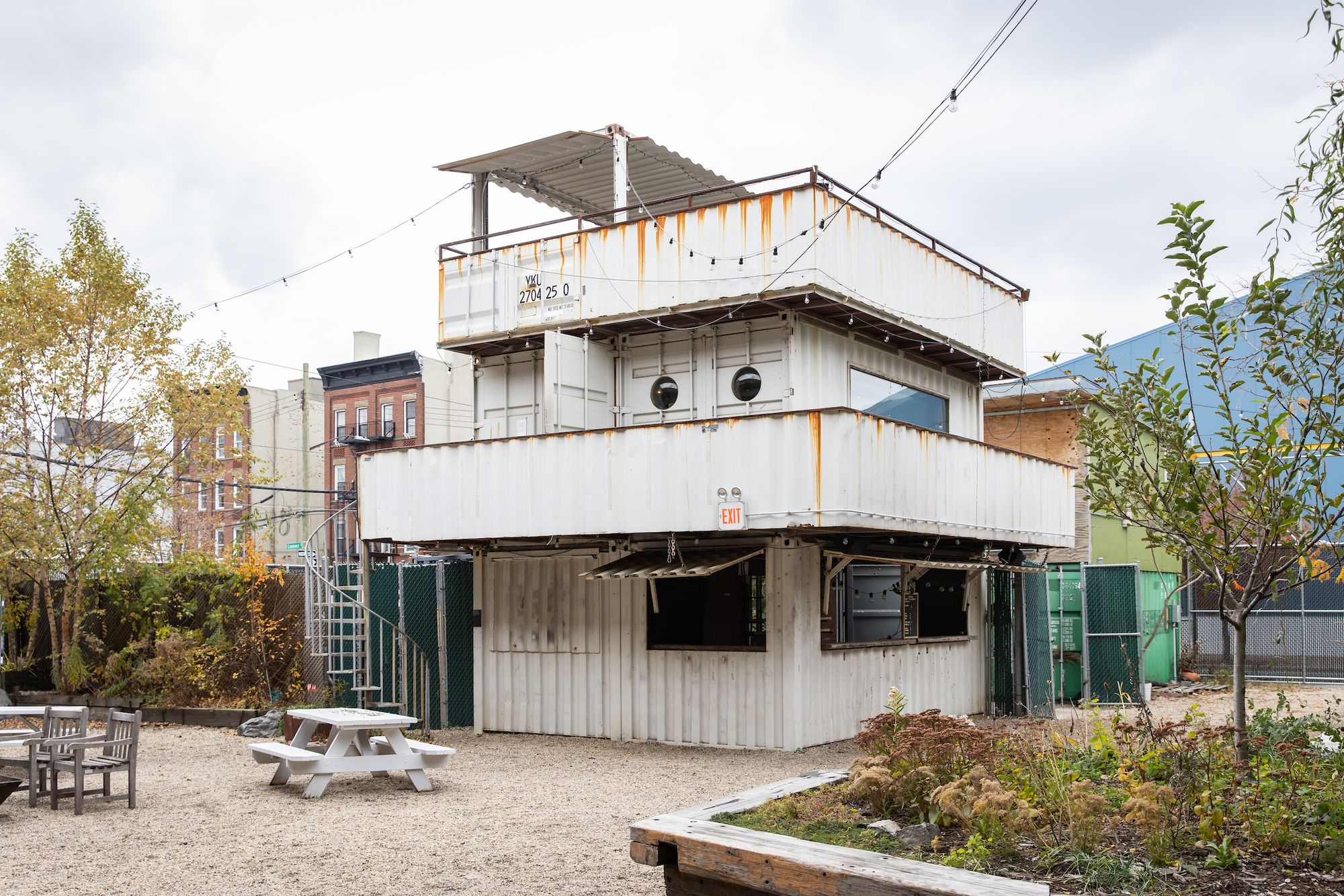 white metal three story structure